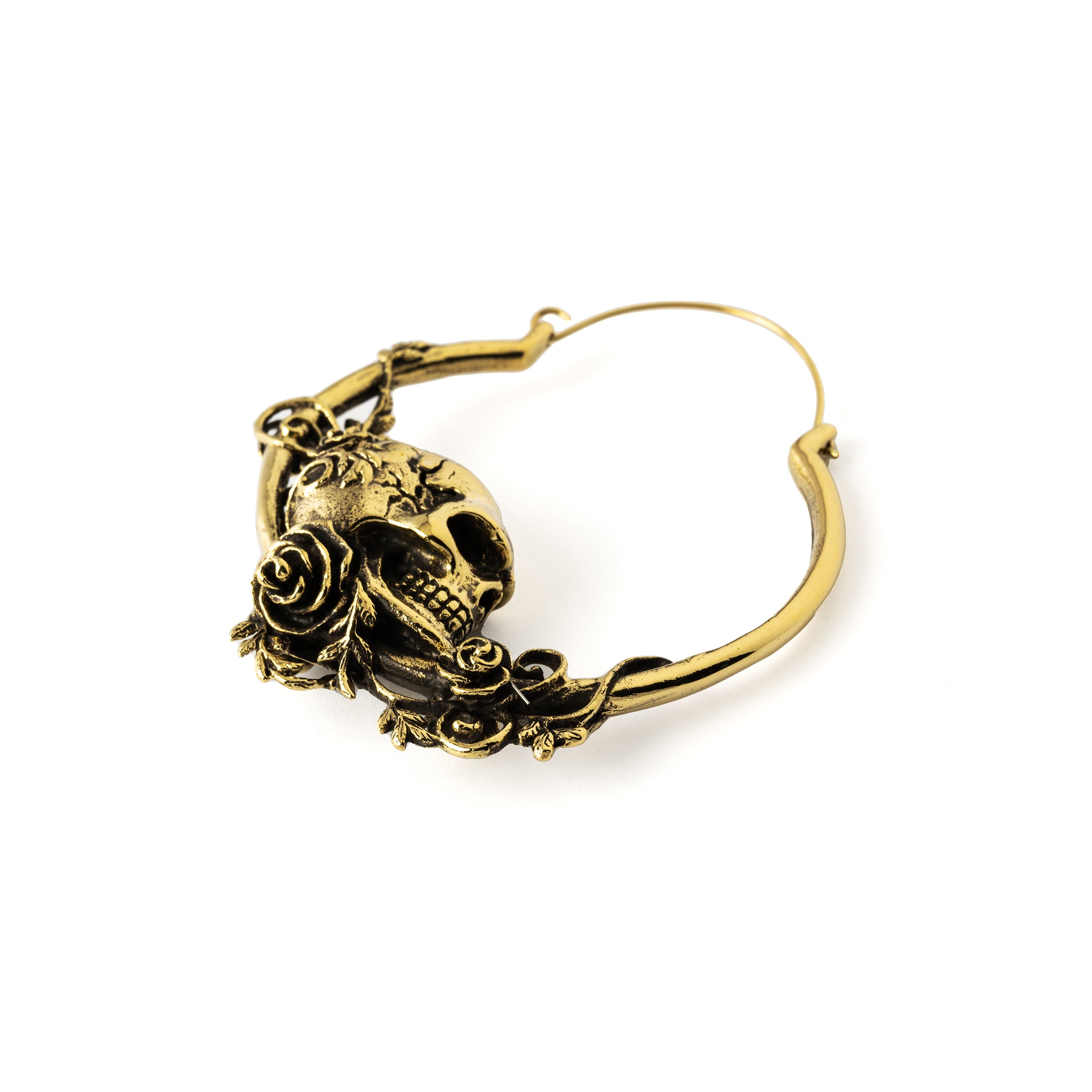 Golden Immortal Skull Hoop Earrings down front view