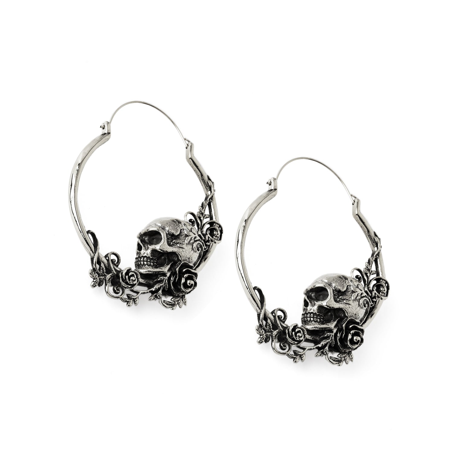 Immortal skull hoop earrings side view