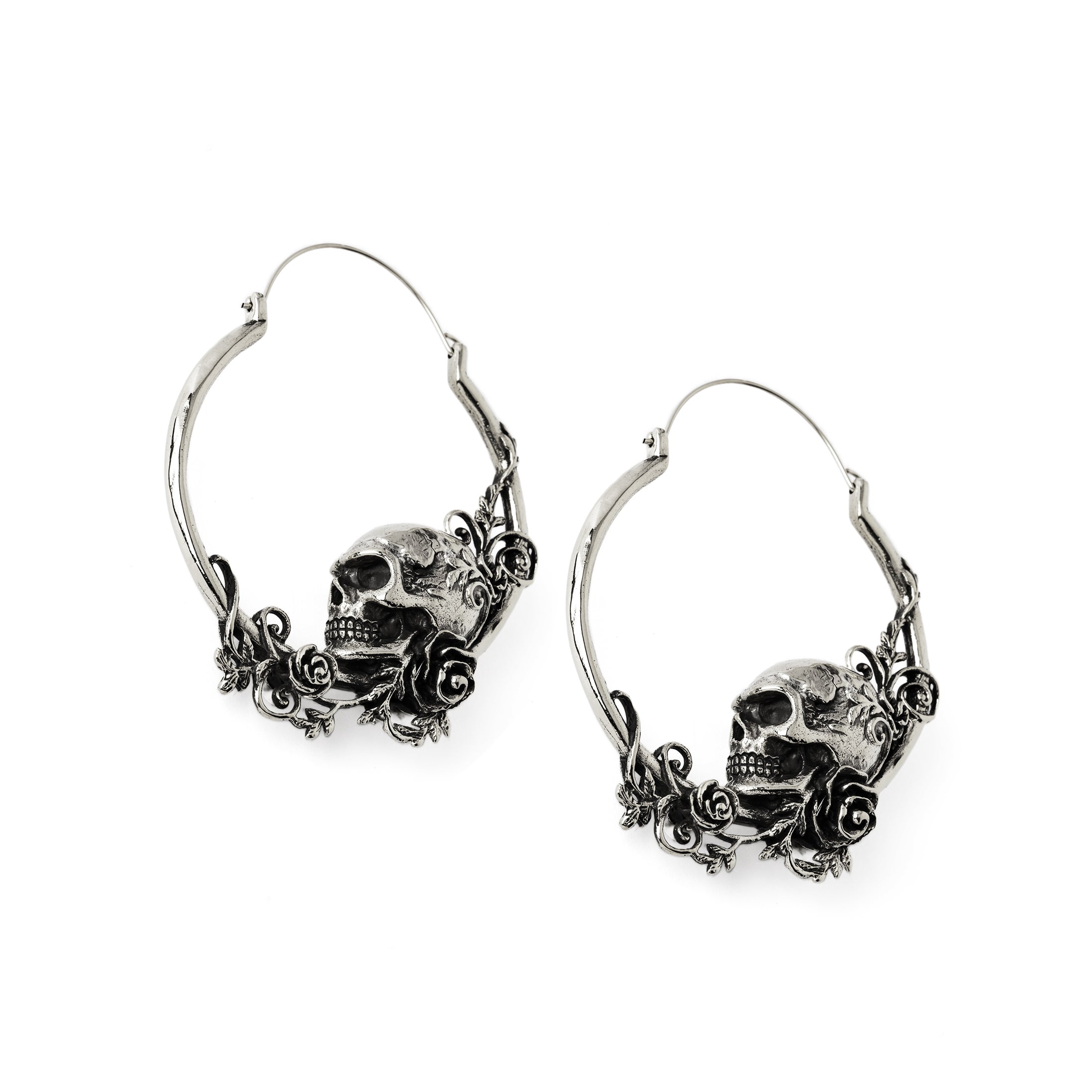 Immortal skull hoop earrings side view