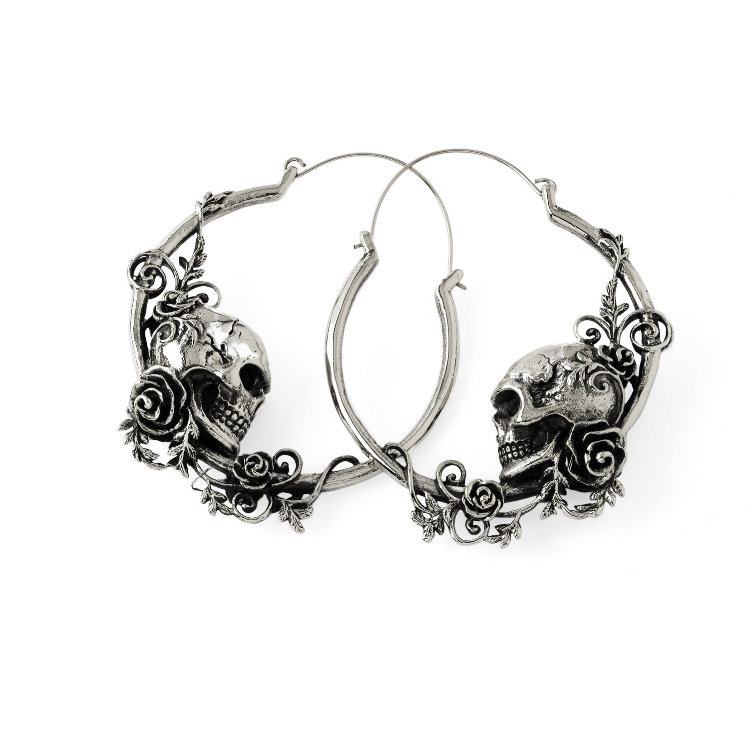 Immortal skull hoop earrings side view