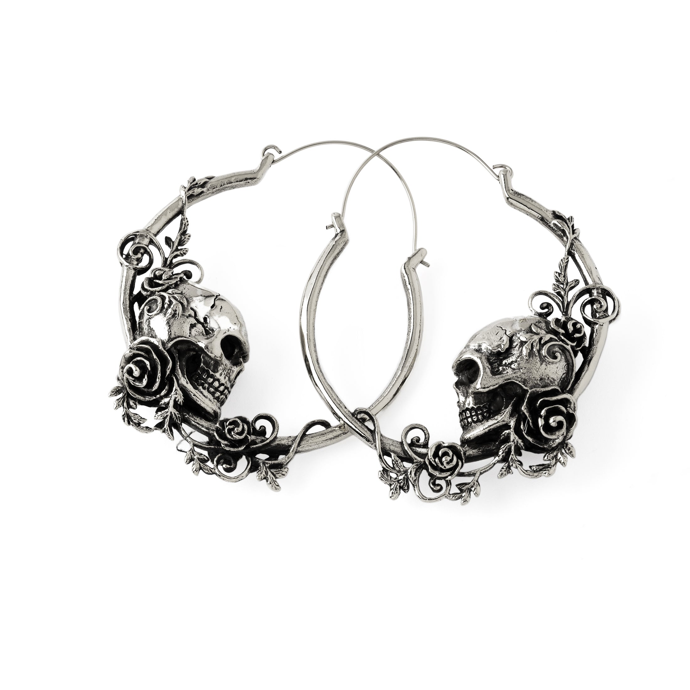 Immortal skull hoop earrings side view