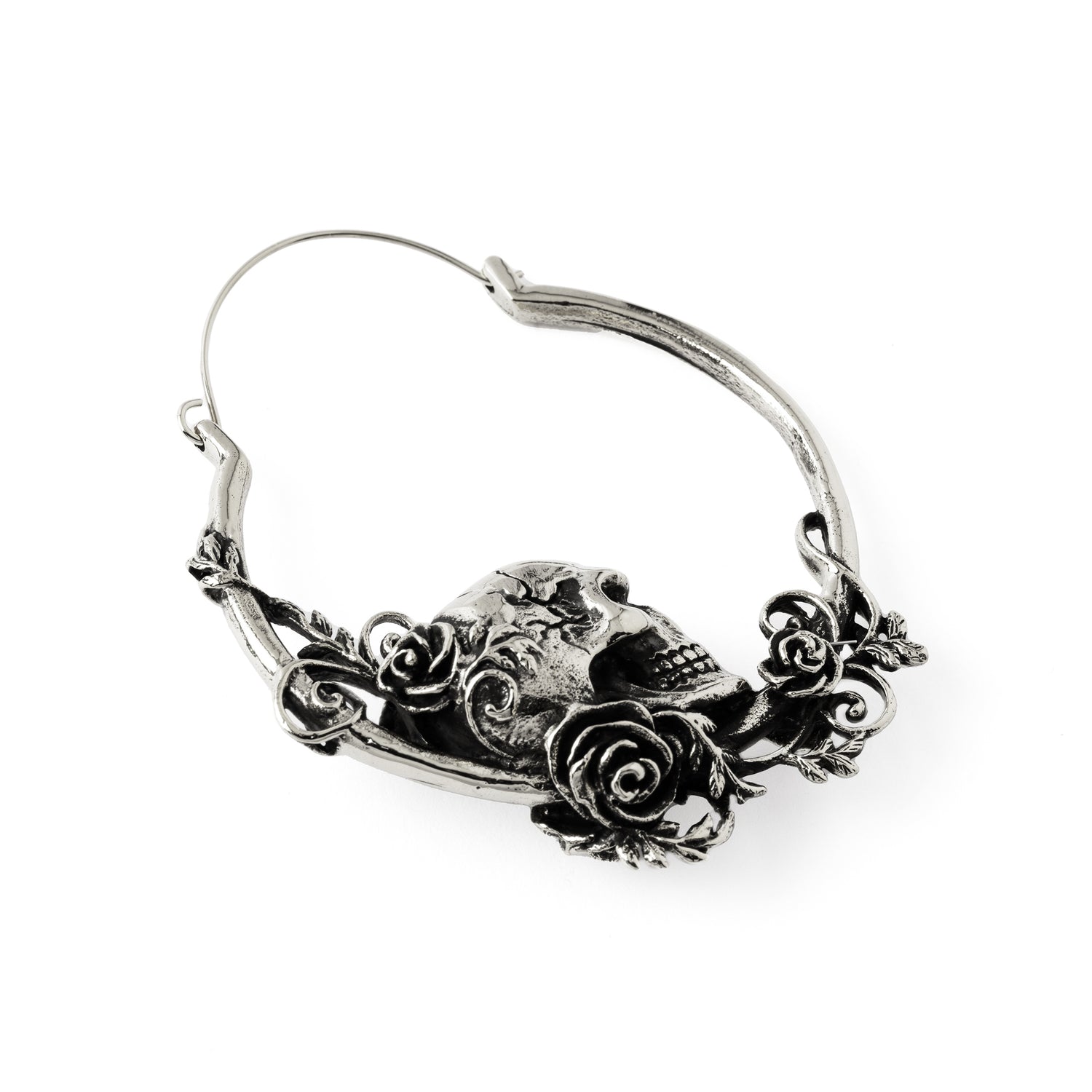 Immortal skull hoop earrings back view