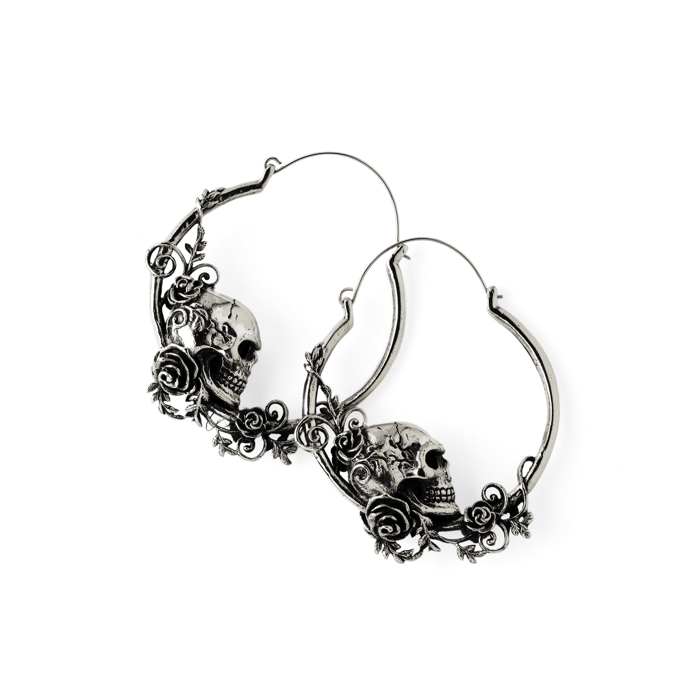 Immortal skull hoop earrings side view