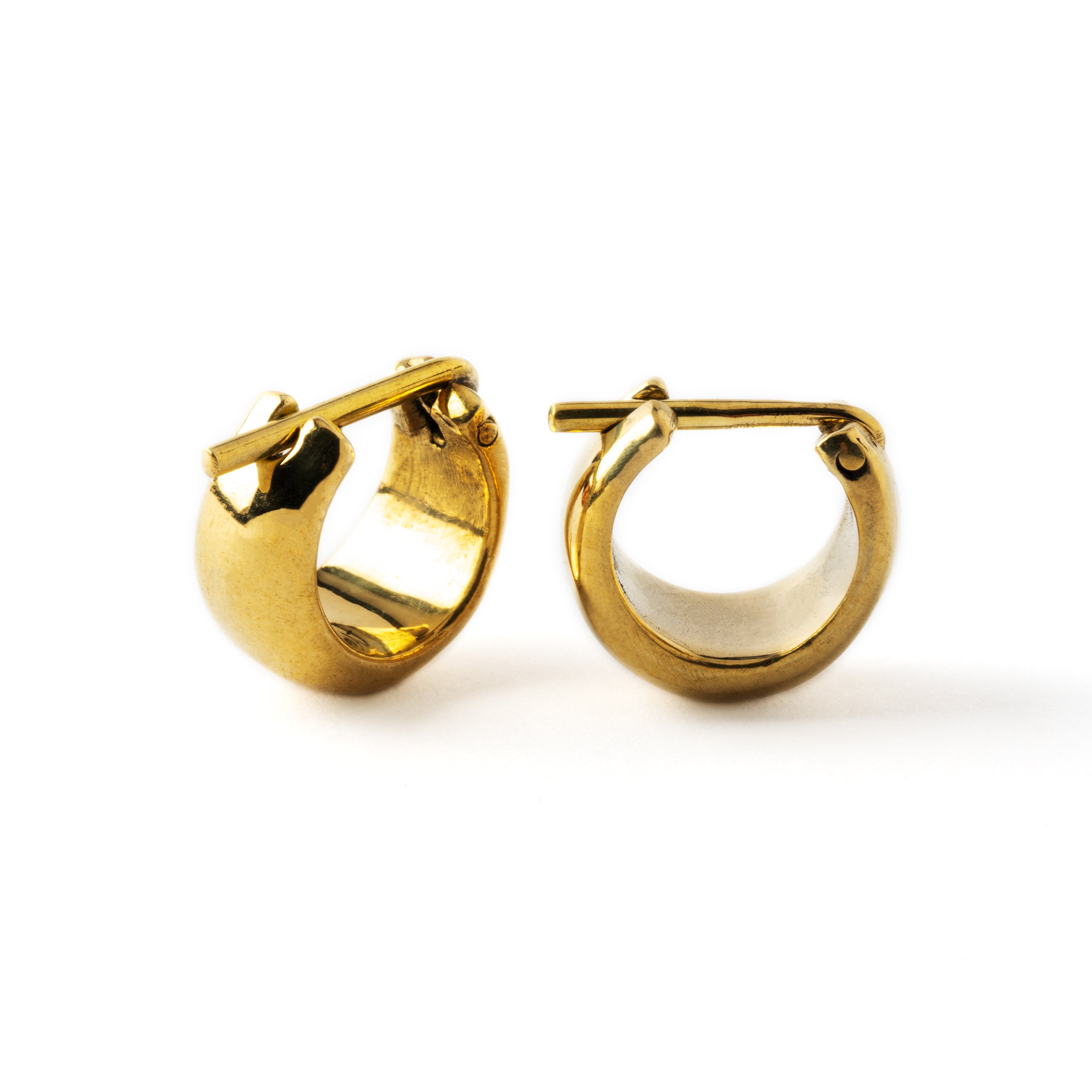 Indios golden chunky small hoop earrings side and right front view
