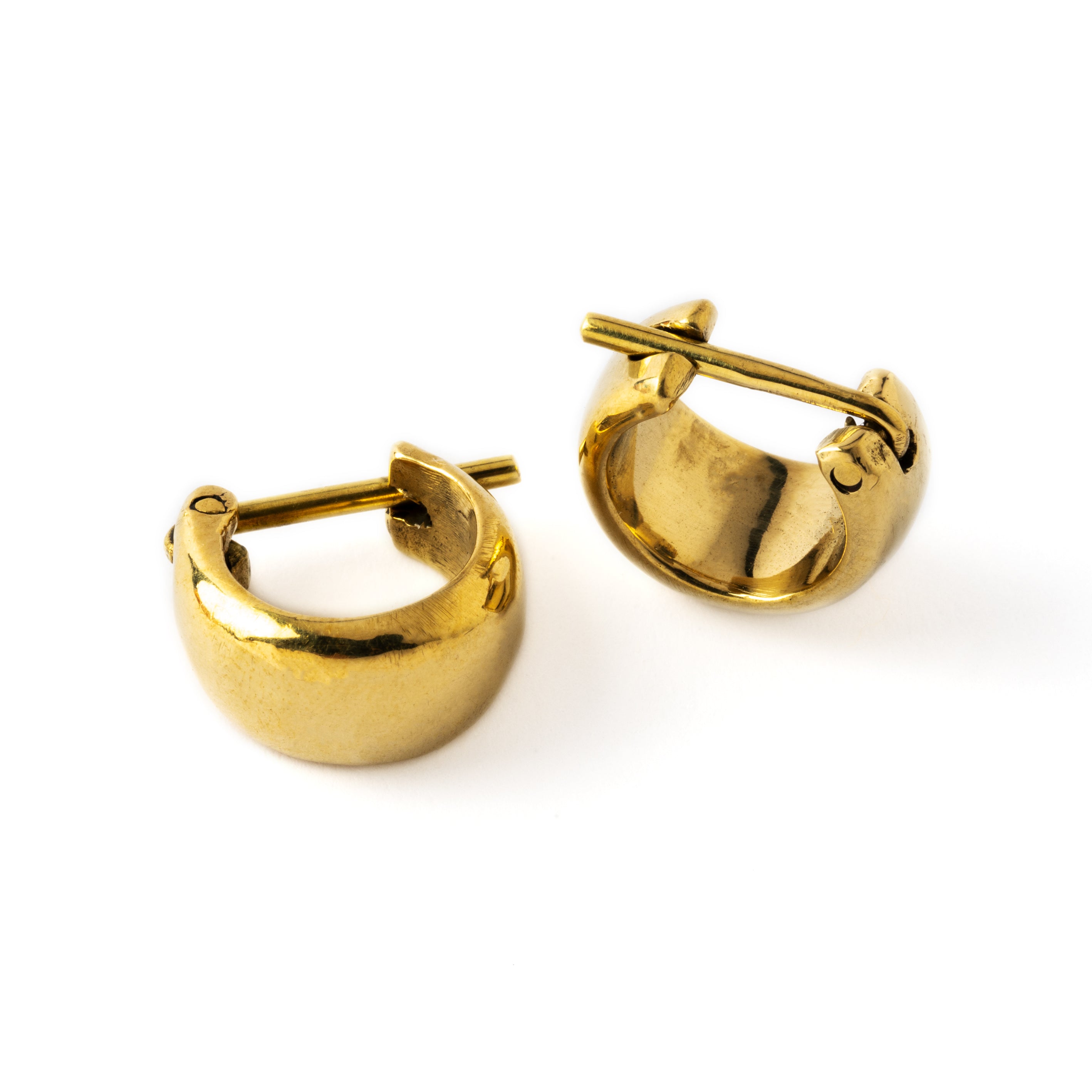 Indios golden chunky small hoop earrings side view