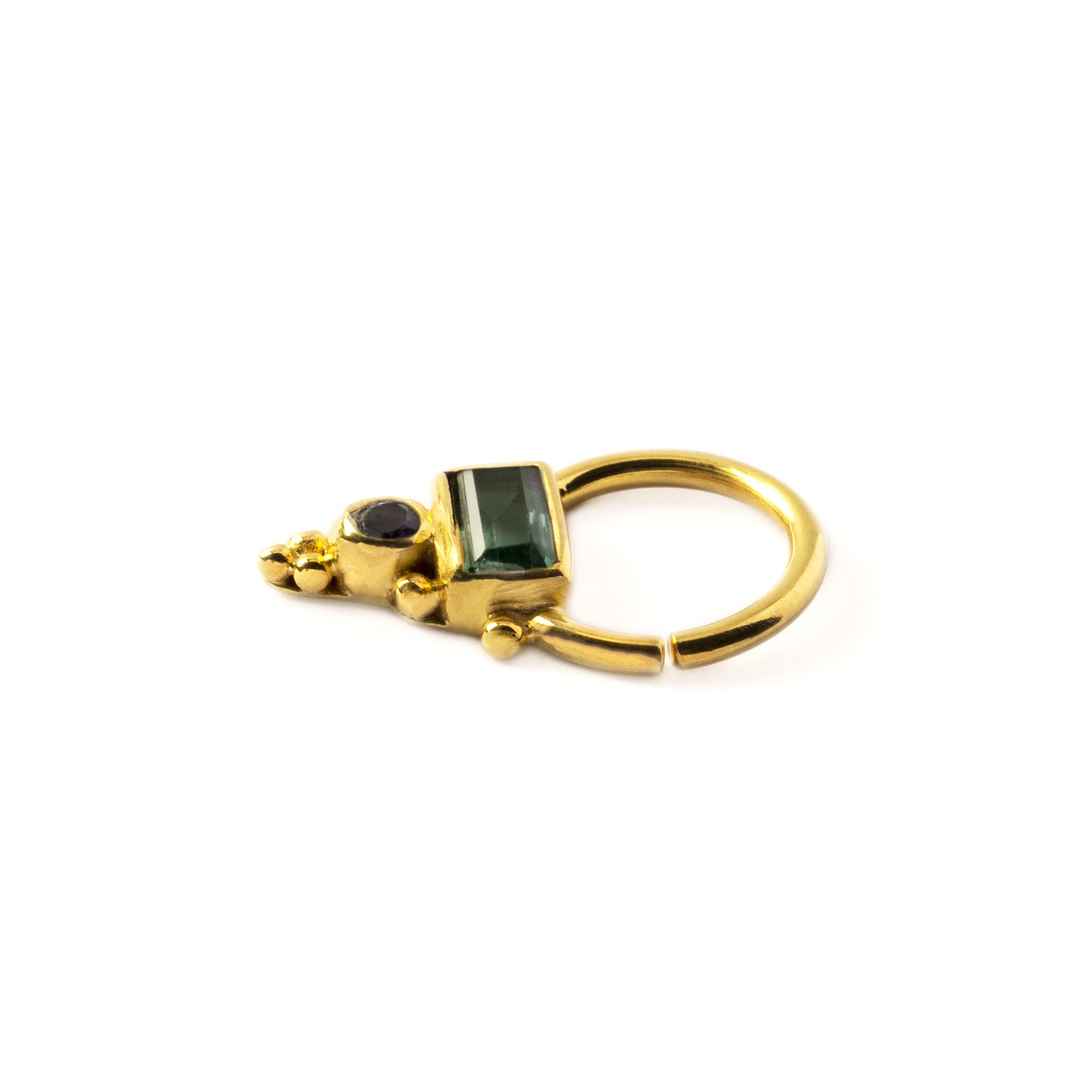 Jaya Gold Septum - Green Quartz & Amethyst side view