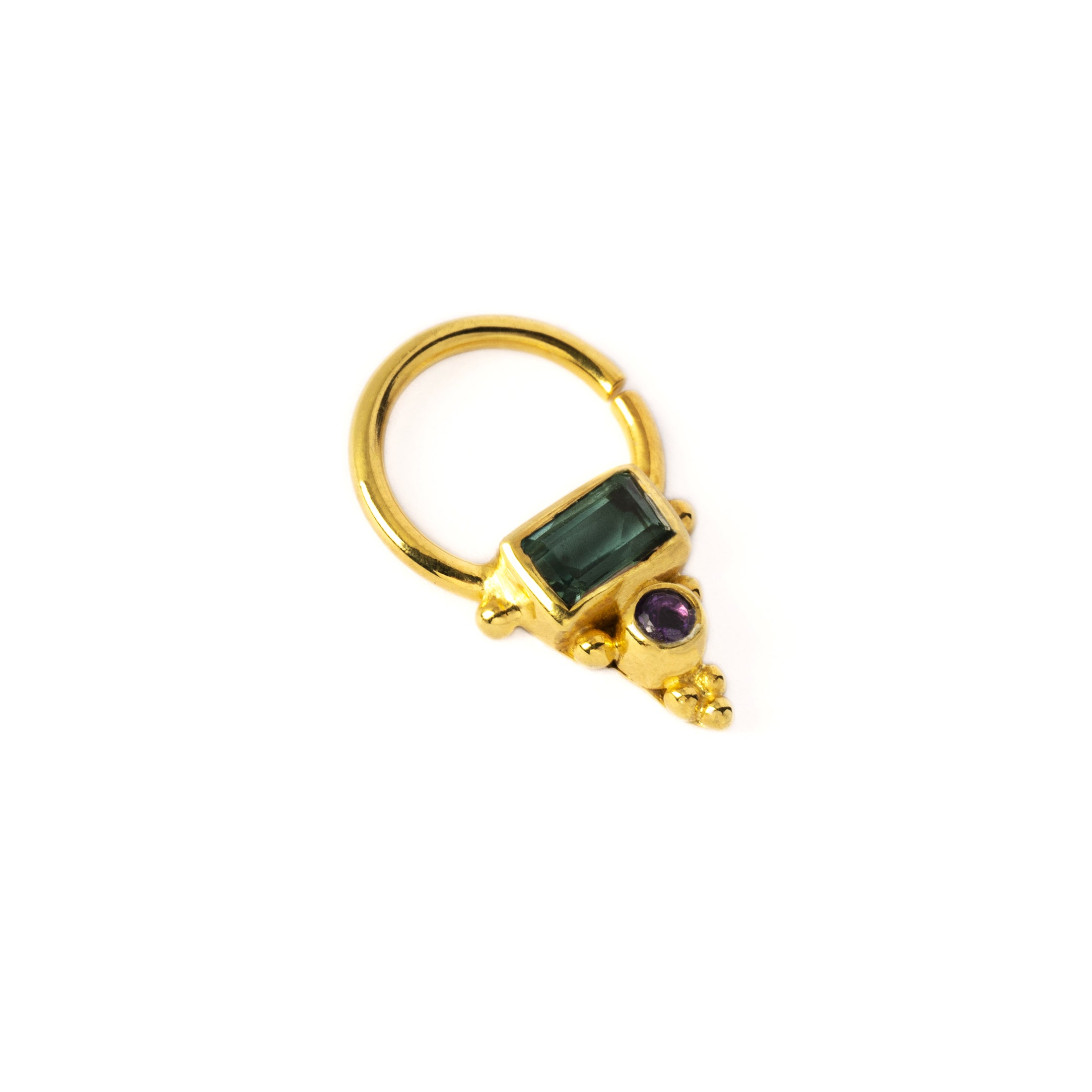Jaya Gold Septum - Green Quartz & Amethyst left side view