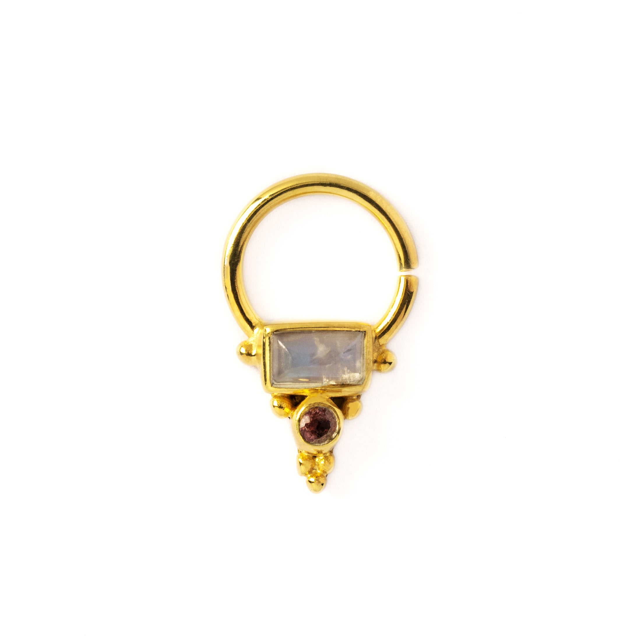 Jaya Gold Septum - Moonstone & Pink Tourmaline frontal view