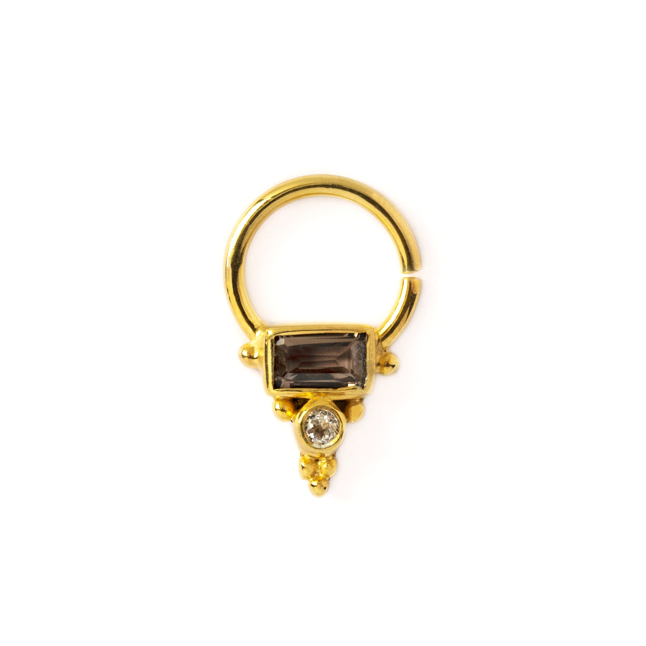 Jaya Gold Septum - Smokey Quartz & Topaz frontal view