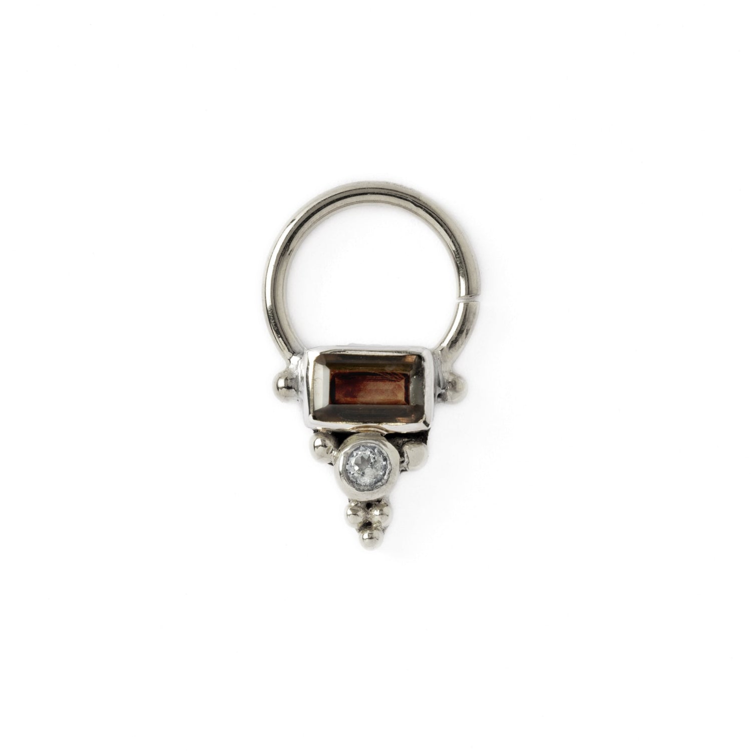 Jaya Silver Septum - Smokey Quartz and Topaz frontal view