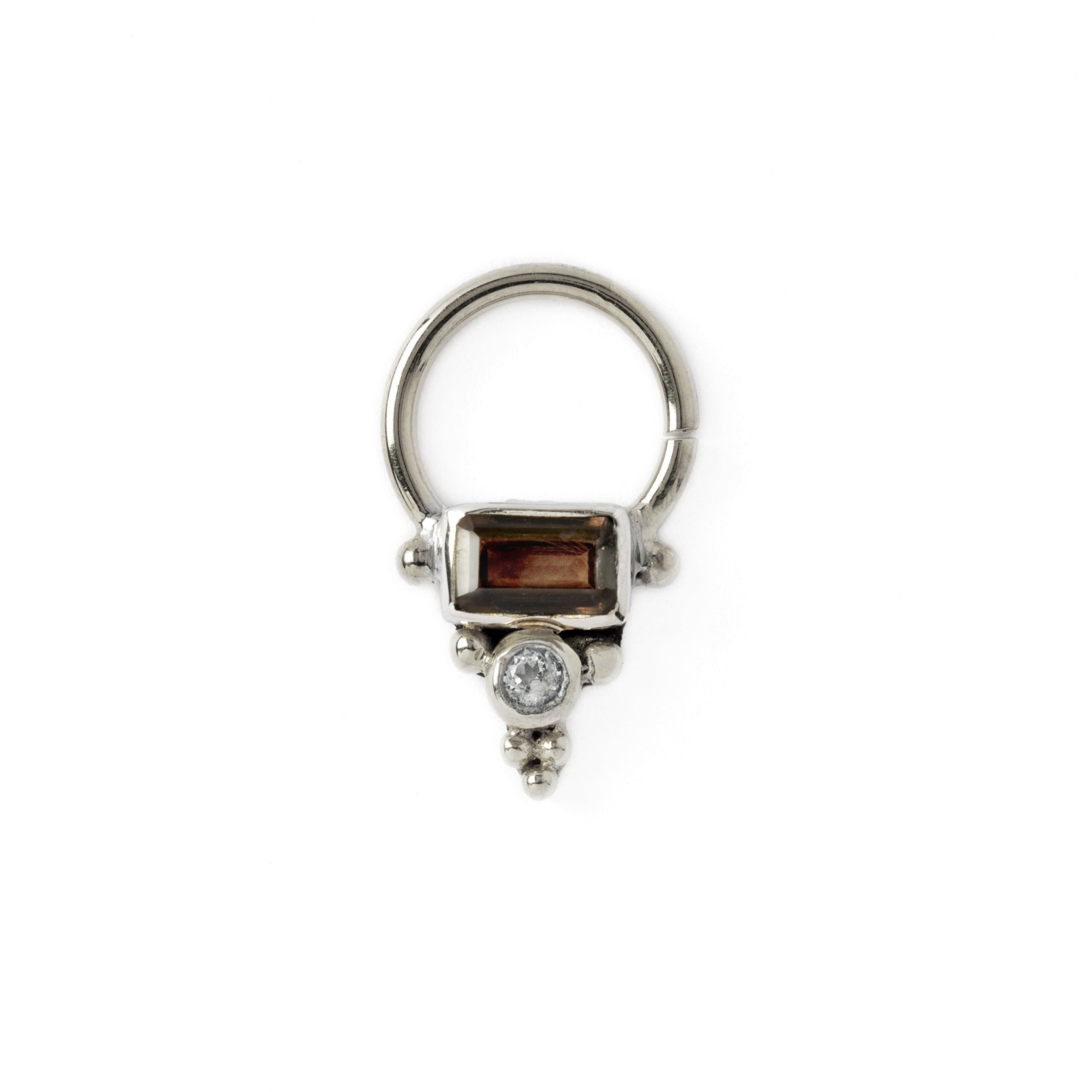 Jaya Silver Septum - Smokey Quartz and Topaz frontal view