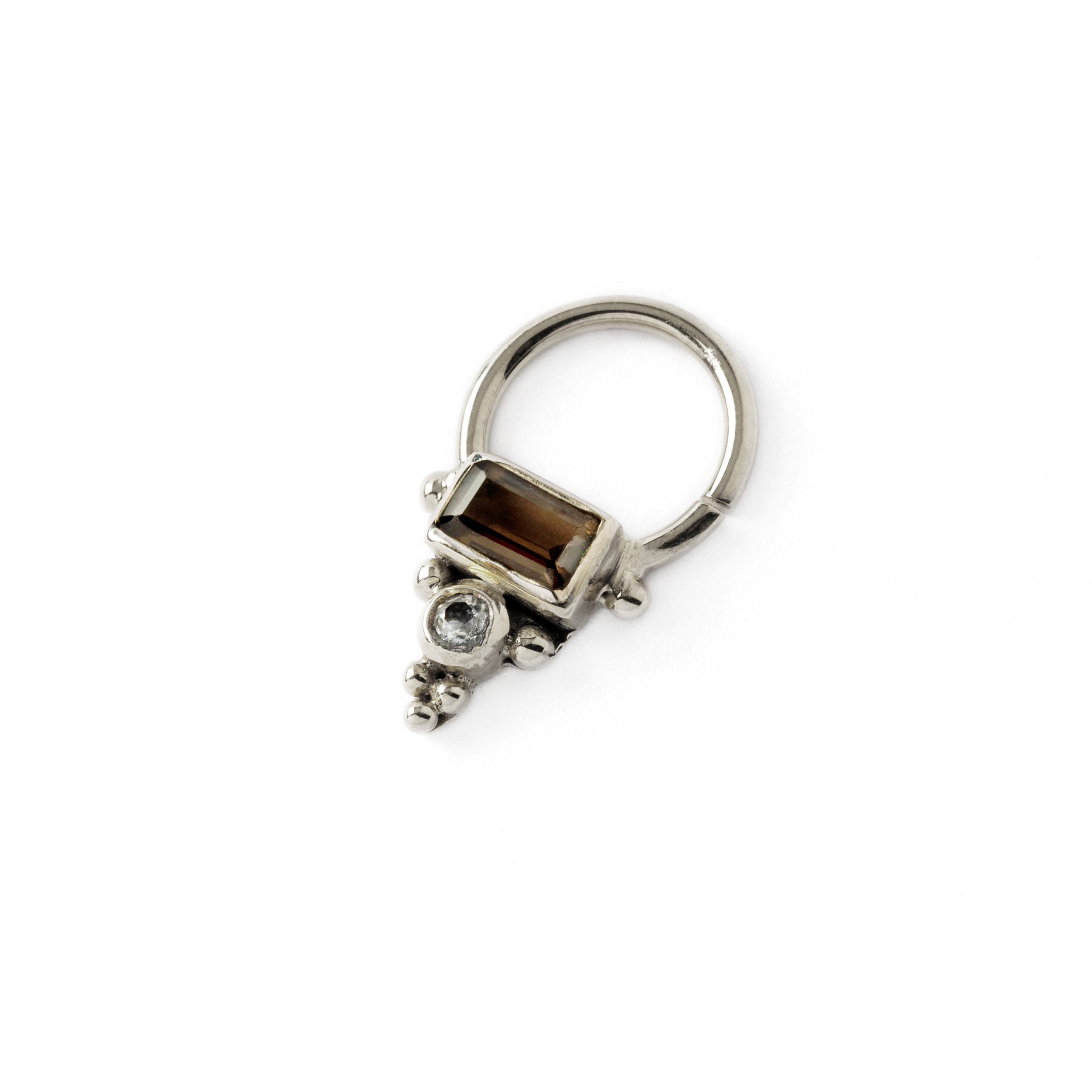 Jaya Silver Septum - Smokey Quartz and Topaz left side view