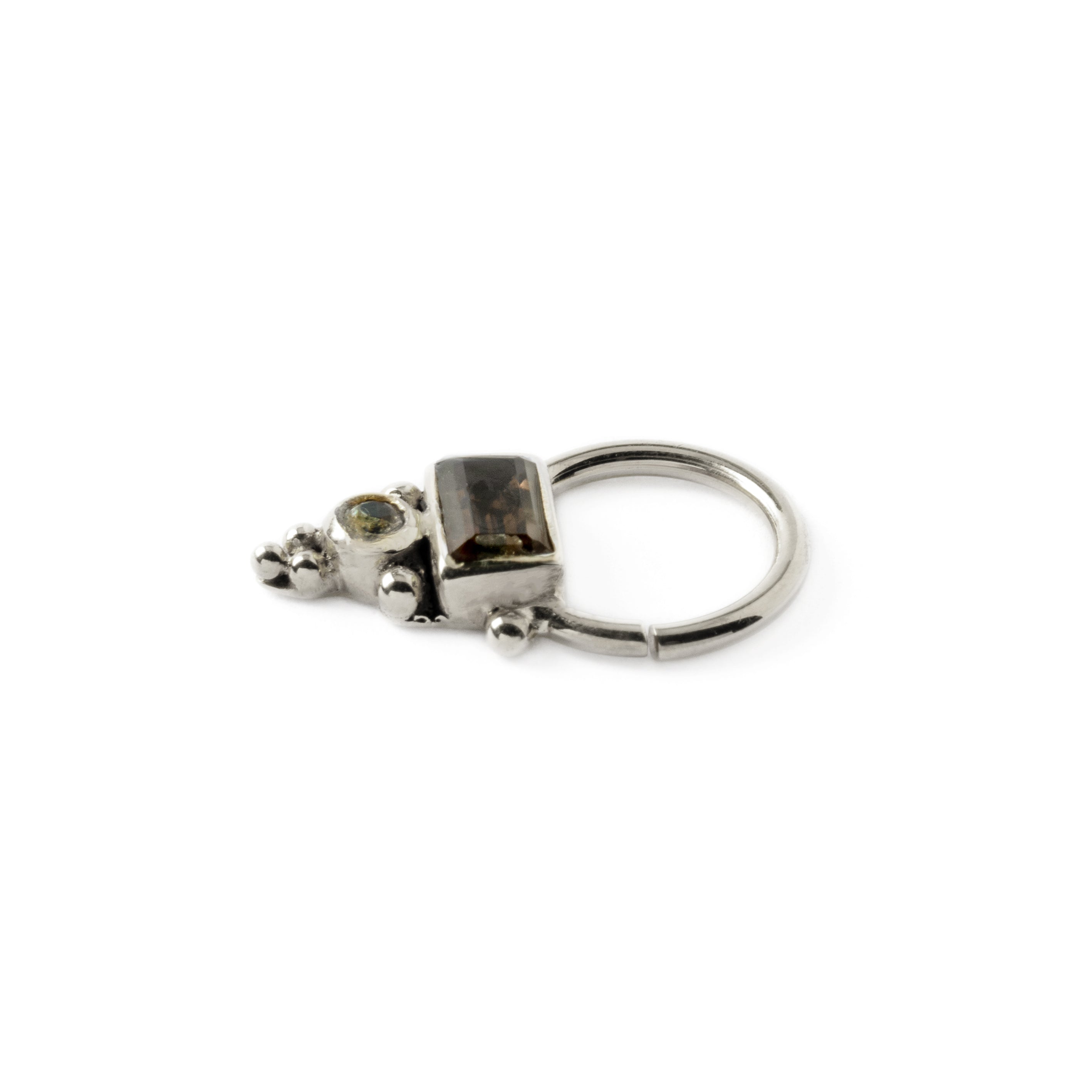 Jaya Silver Septum - Smokey Quartz and Topaz side view