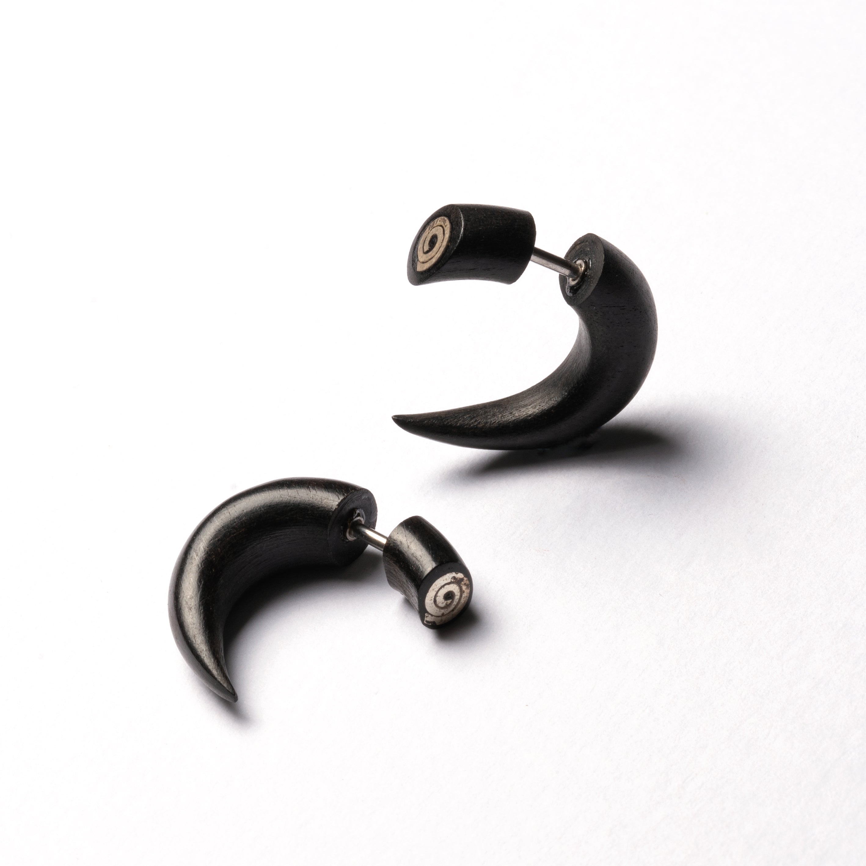 Kaha Silver Spiral Wood Fake Gauge Earring | Tribu Tribal Jewellery