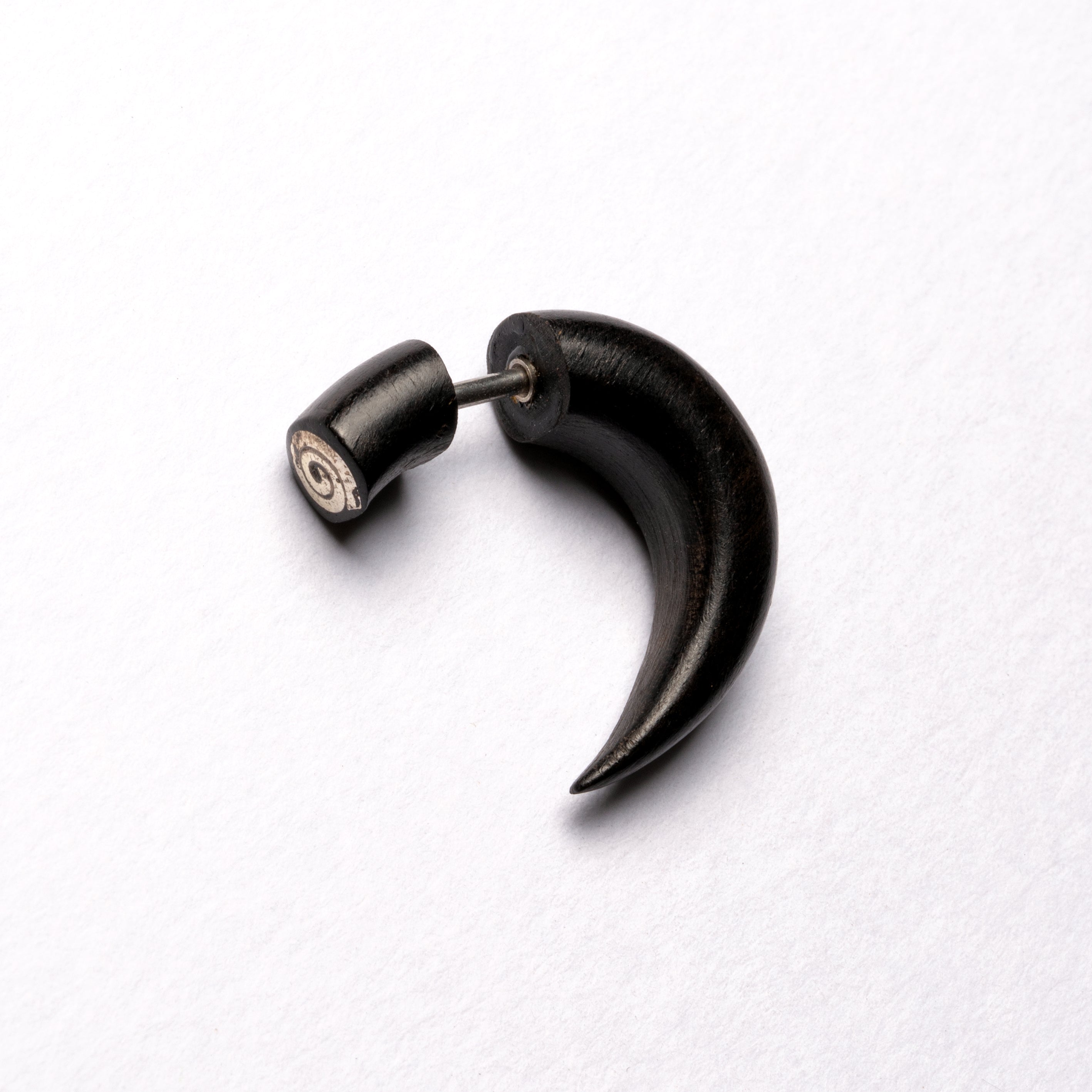 Kaha Silver Spiral Wood Fake Gauge Earring | Tribu Tribal Jewellery