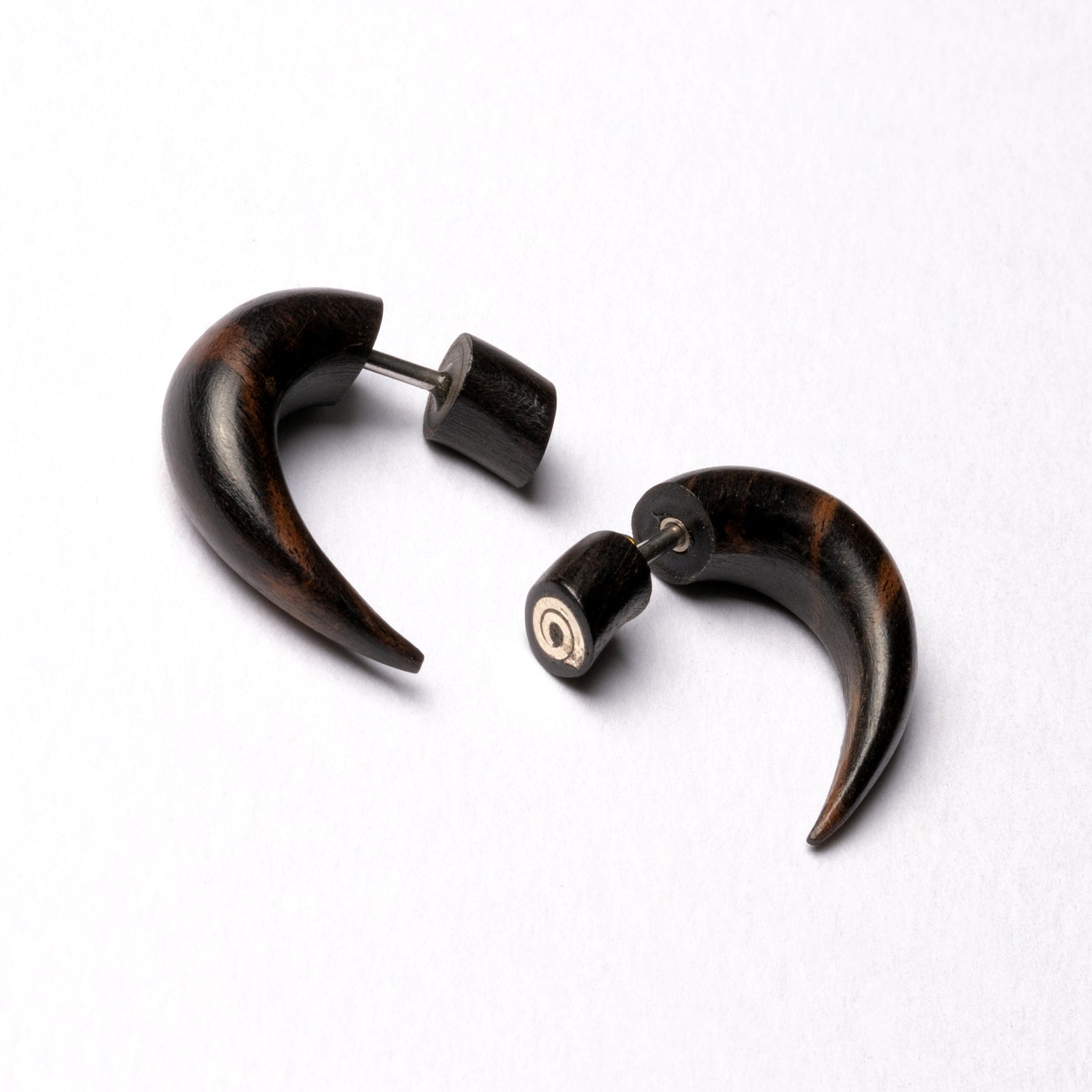 Kaha Silver Spiral Wood Fake Gauge Earring | Tribu Tribal Jewellery