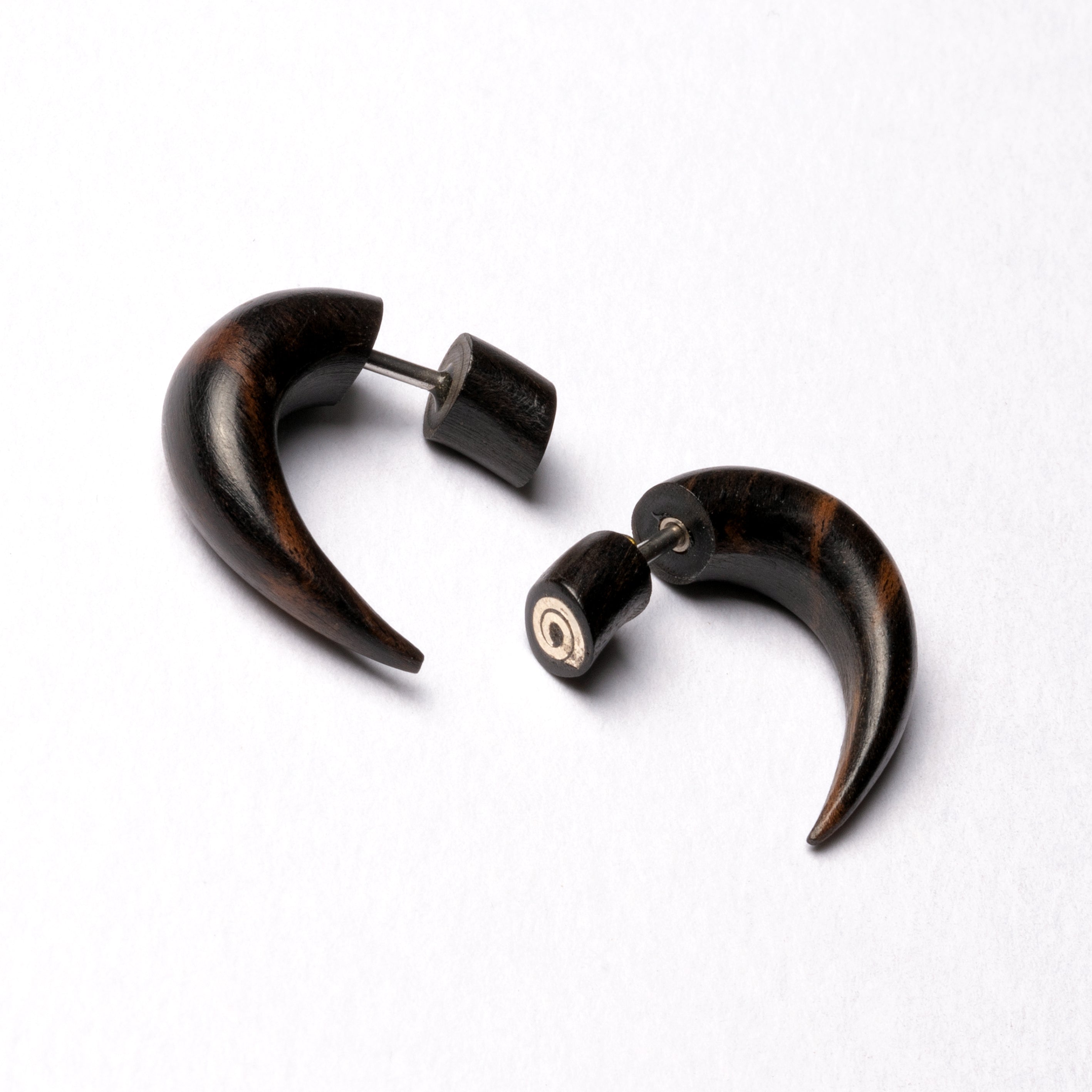 Kaha Silver Spiral Wood Fake Gauge Earring | Tribu Tribal Jewellery