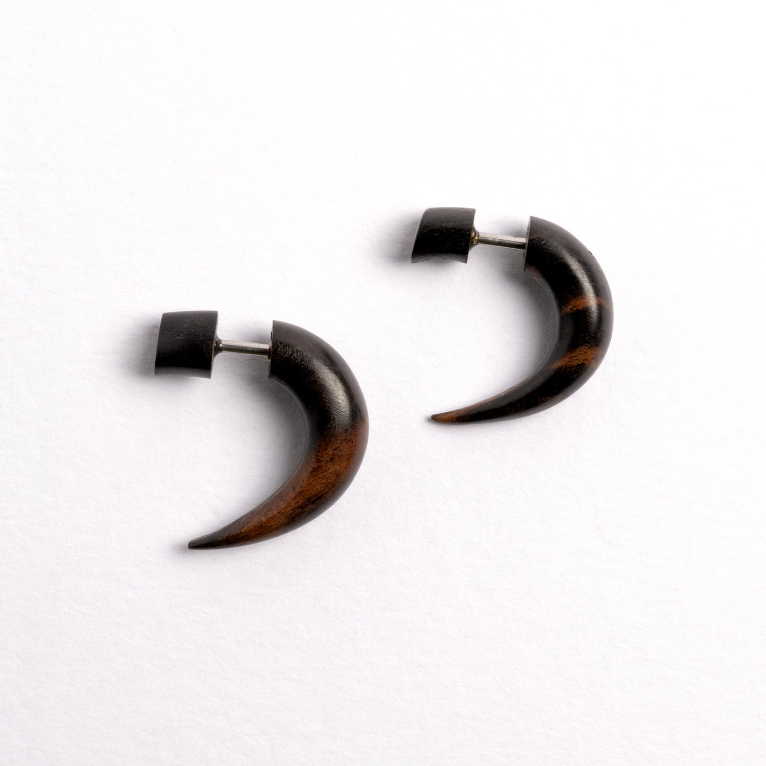 Kaha Silver Spiral Wood Fake Gauge Earring | Tribu Tribal Jewellery