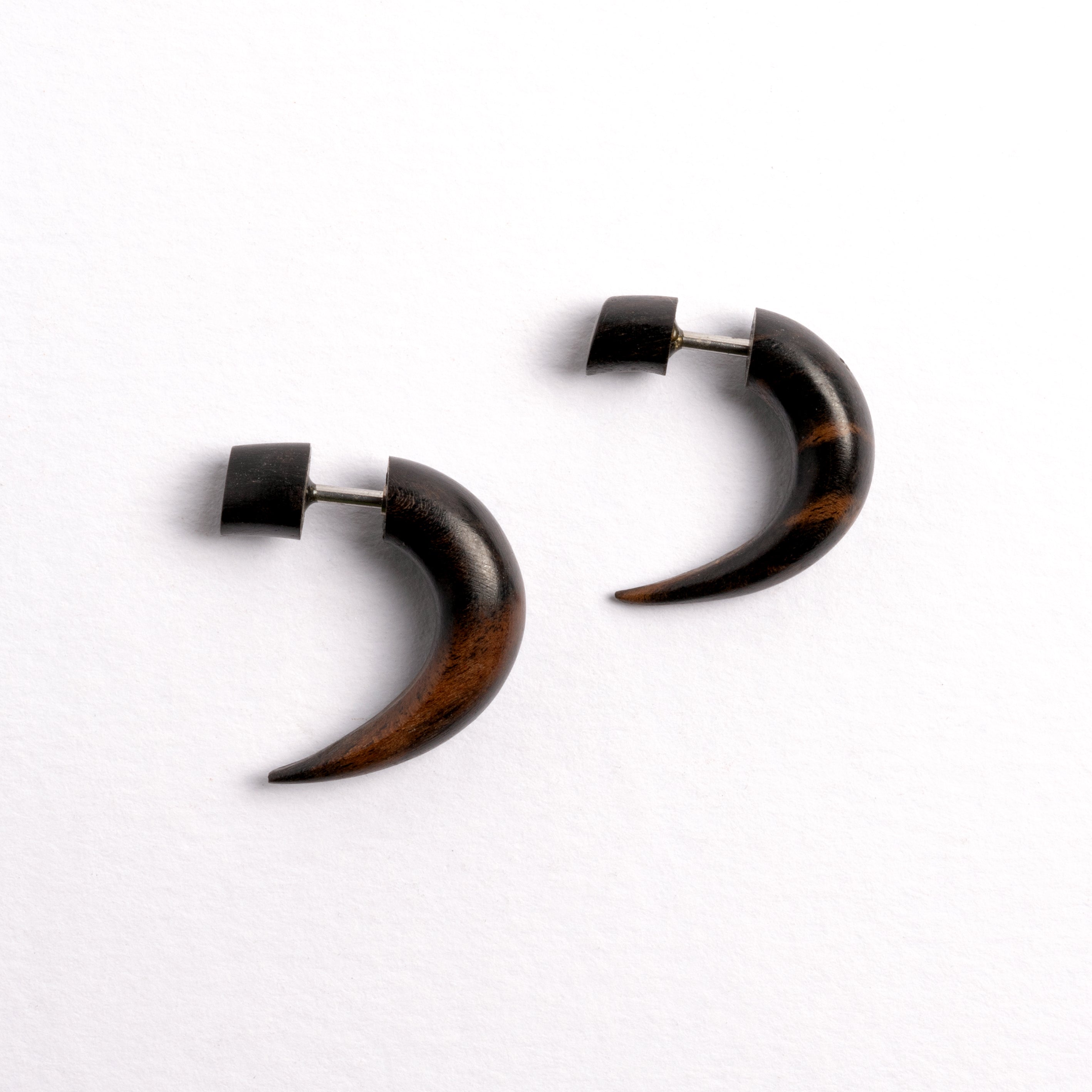 Kaha Silver Spiral Wood Fake Gauge Earring | Tribu Tribal Jewellery