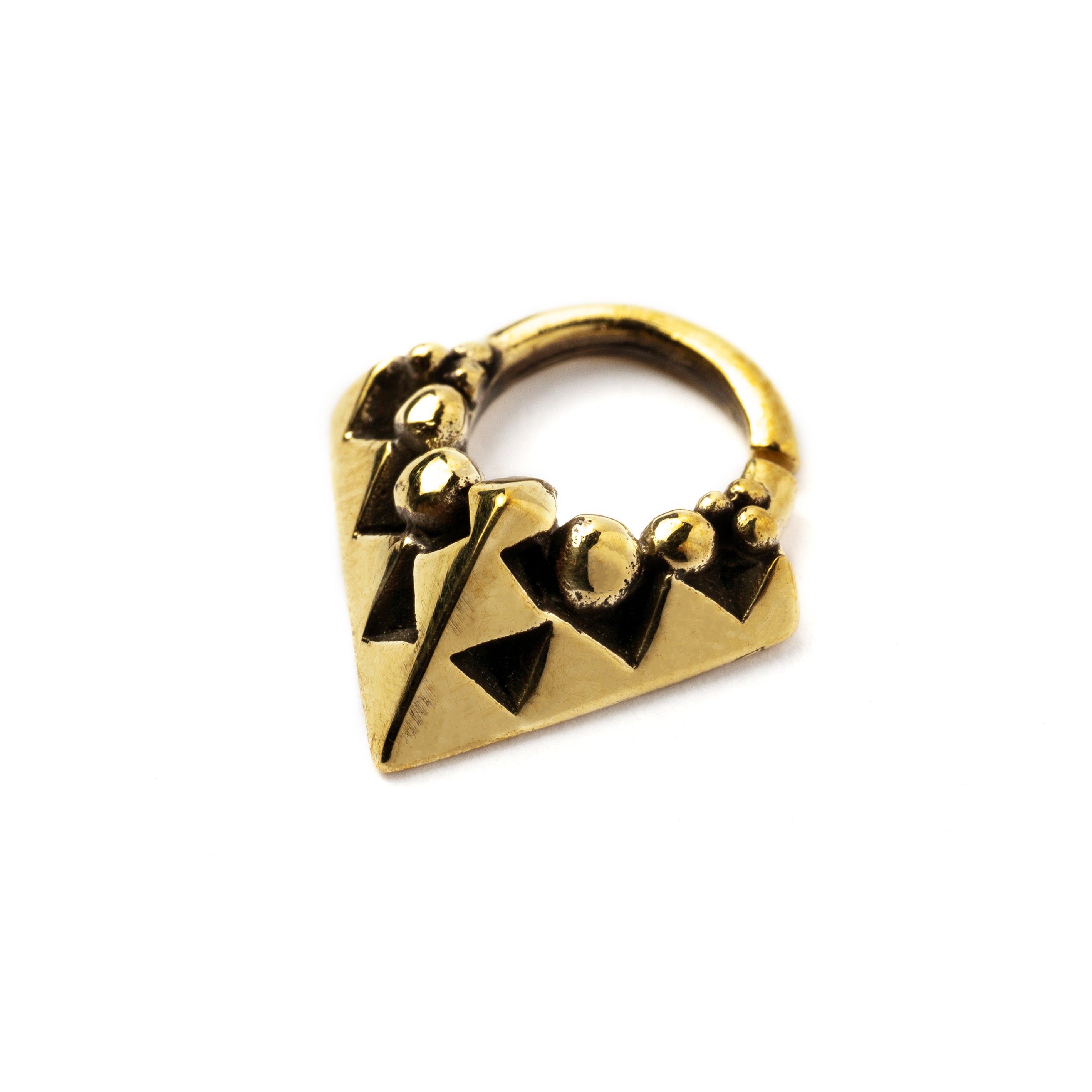 Karnataka golden brass geometric septum ring left side view