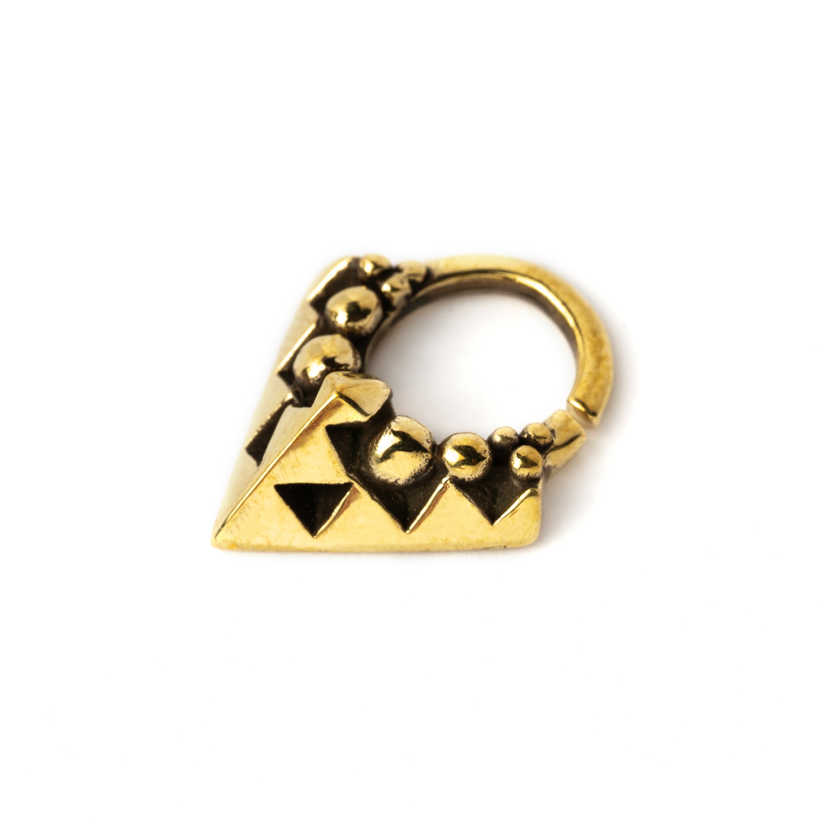Karnataka golden brass geometric septum ring left side view