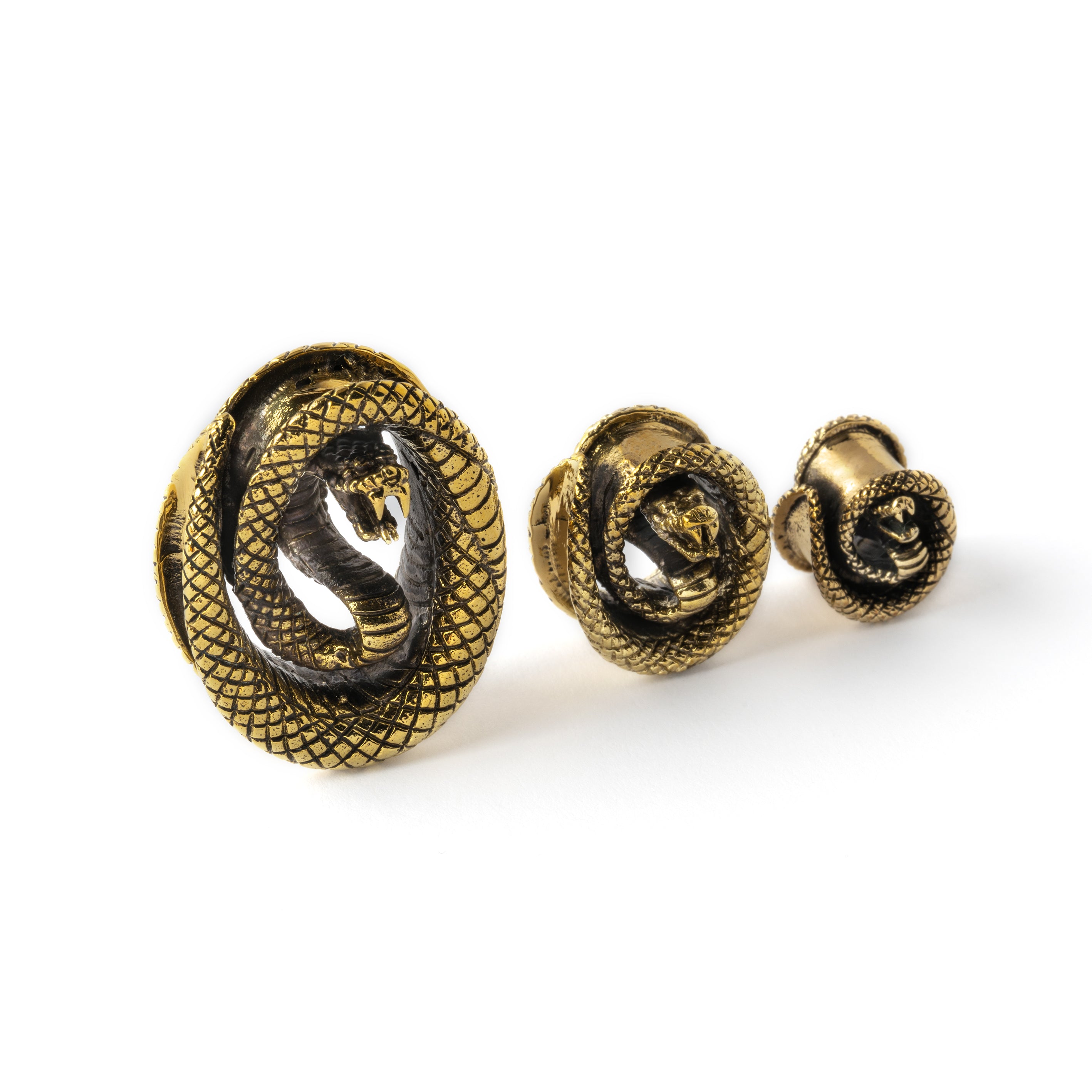 different sizes of brass Kobara plug tunnels