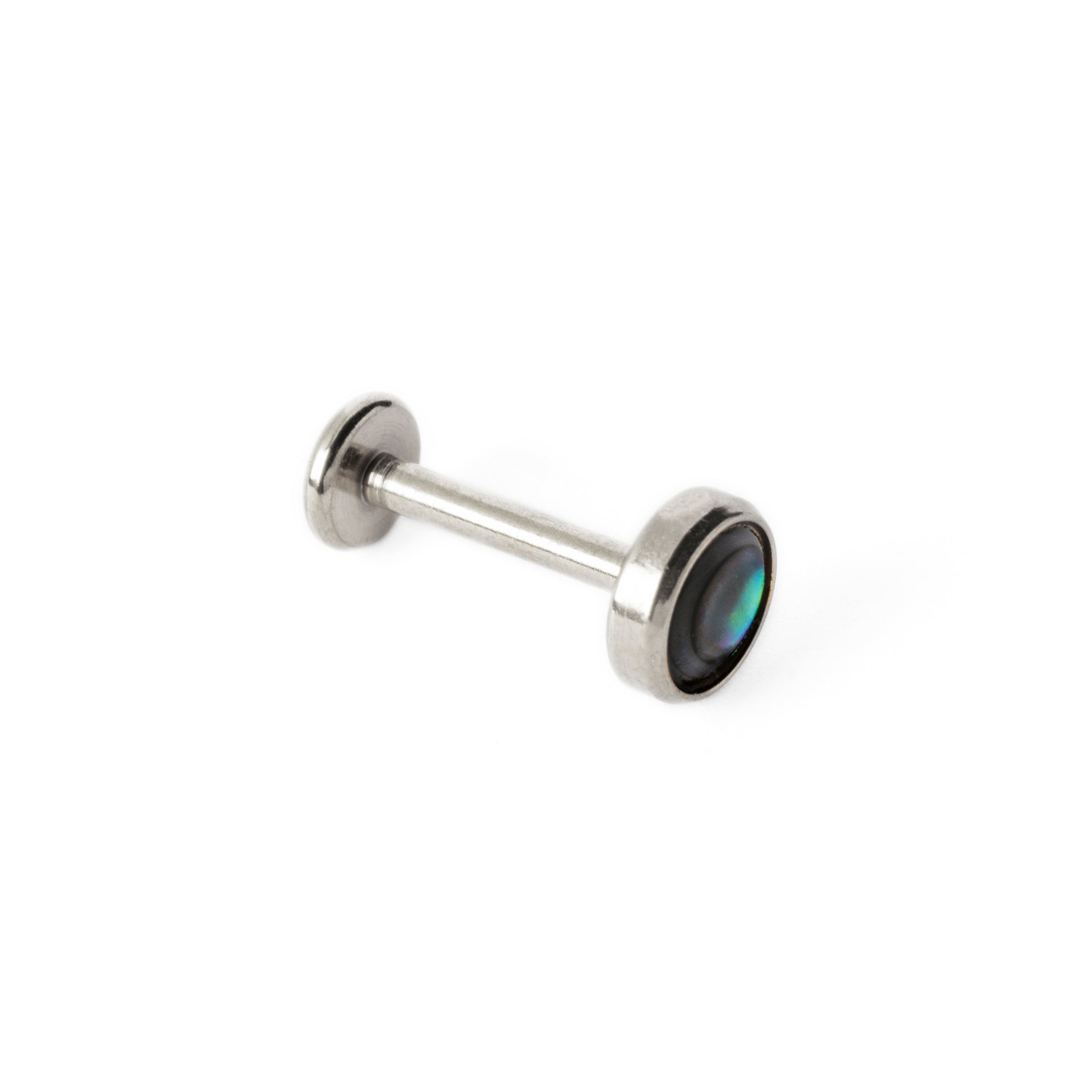 surgical steel Labret with Abalone left side view