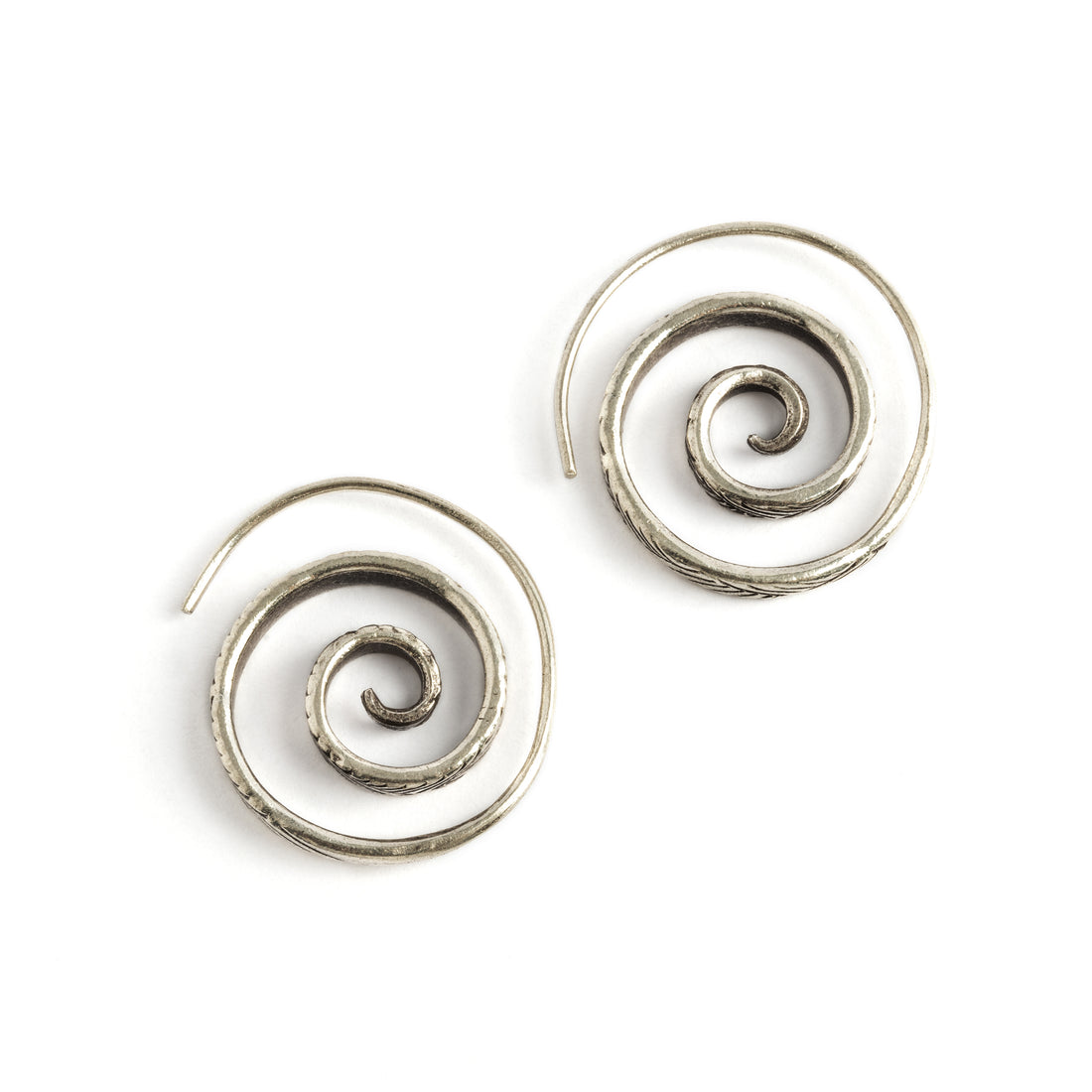 Lao Silver Spirals earrings frontal view