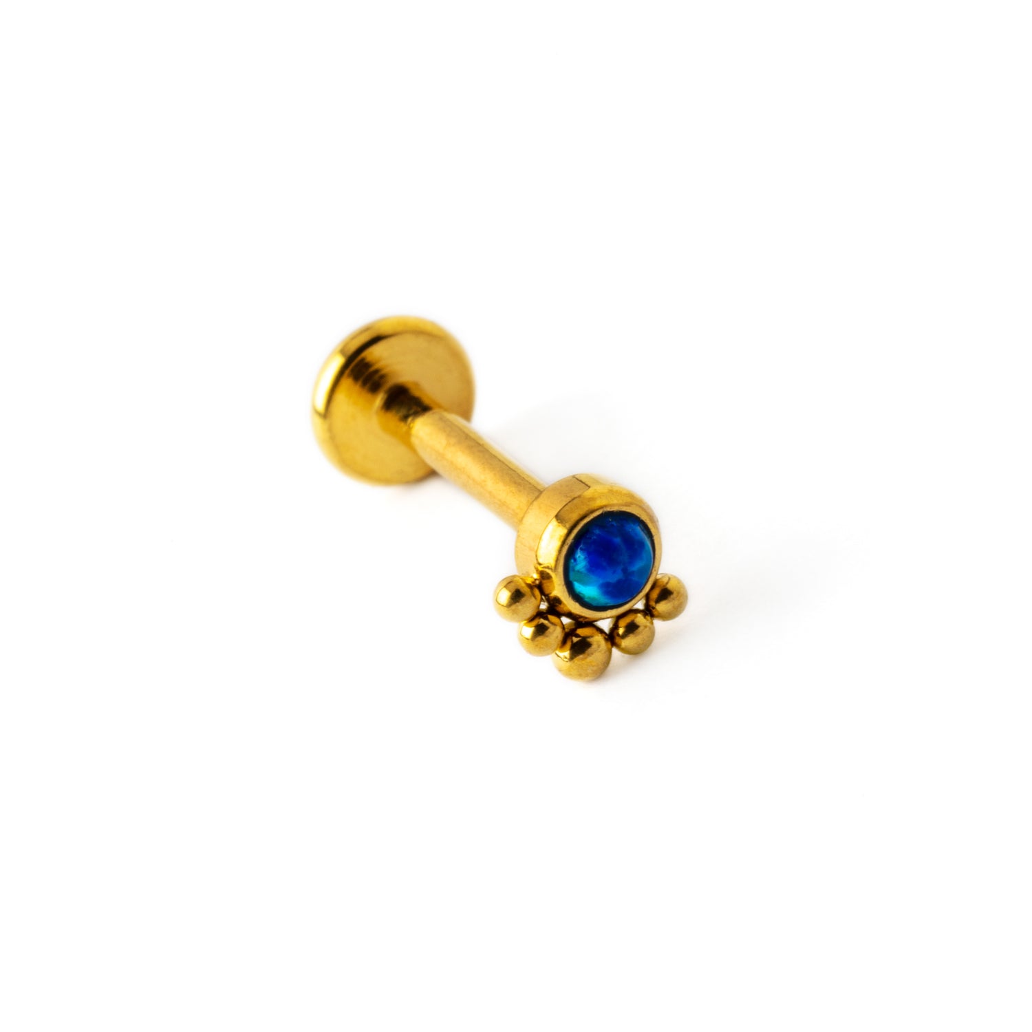 Layla golden labret with blue opal right side view