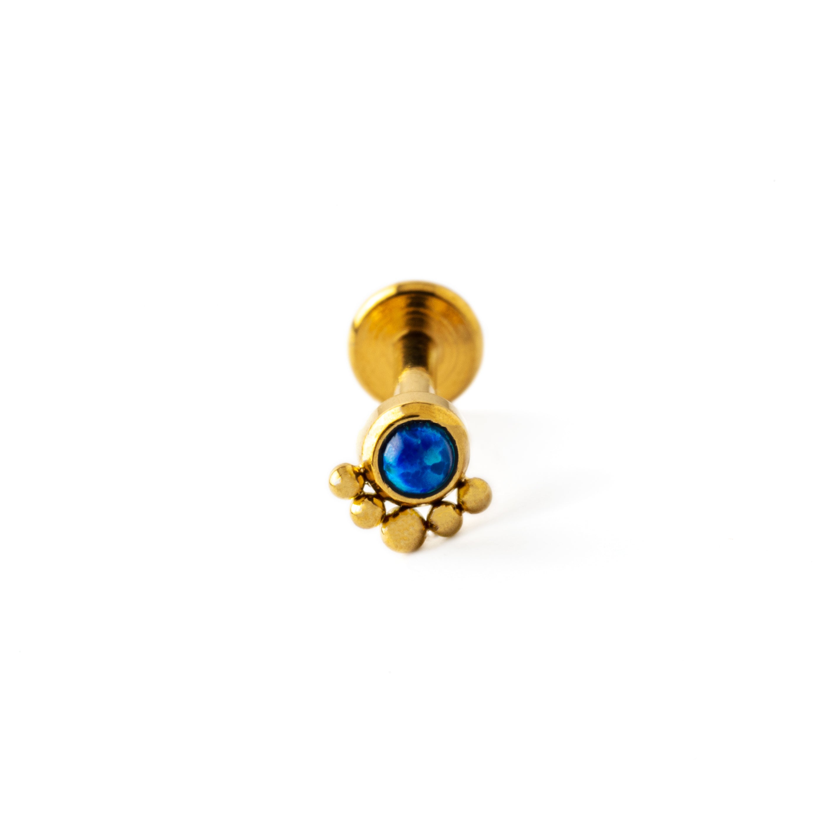 Layla golden labret with blue opal frontal view