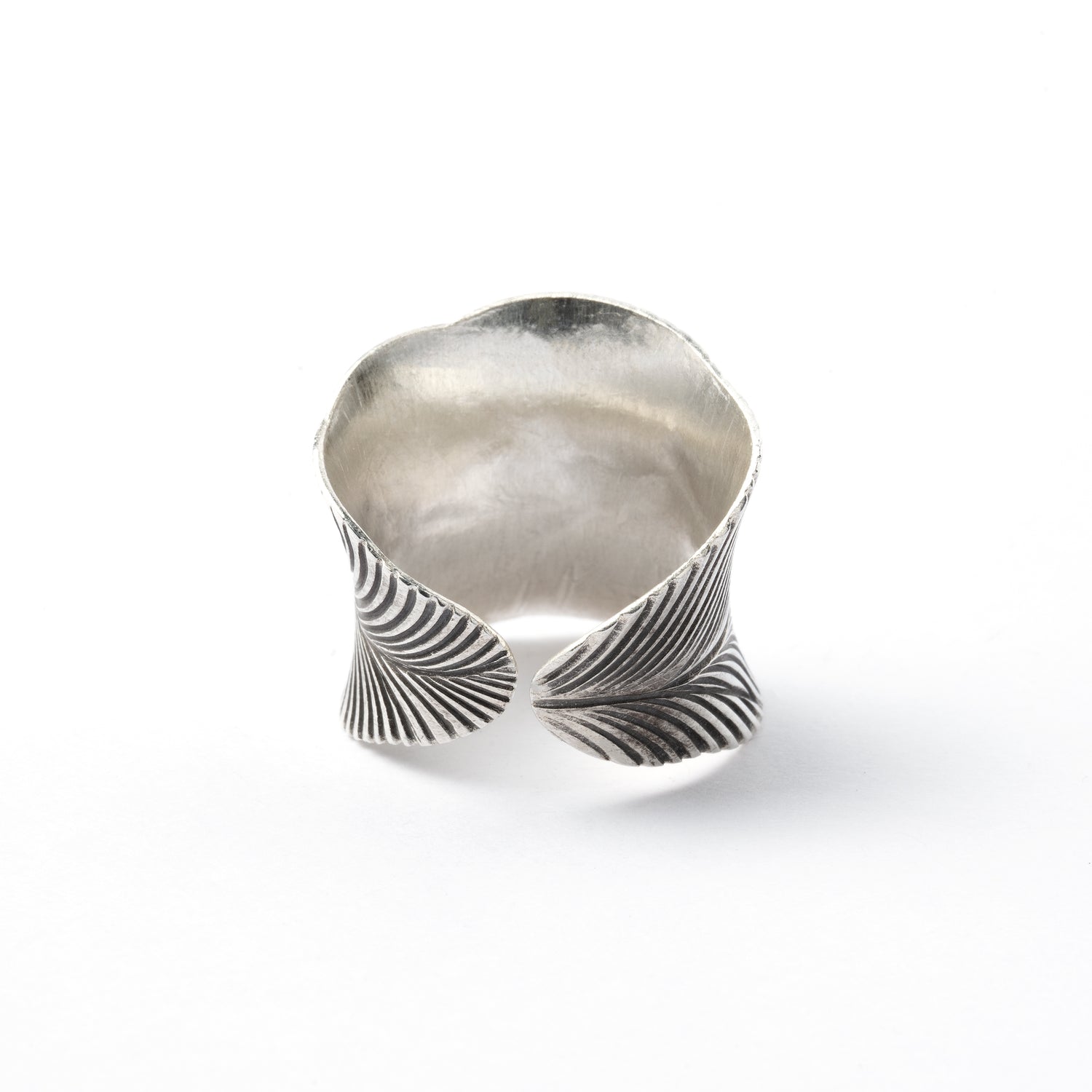 Leaf Adjustable Tribal Silver Ring back view