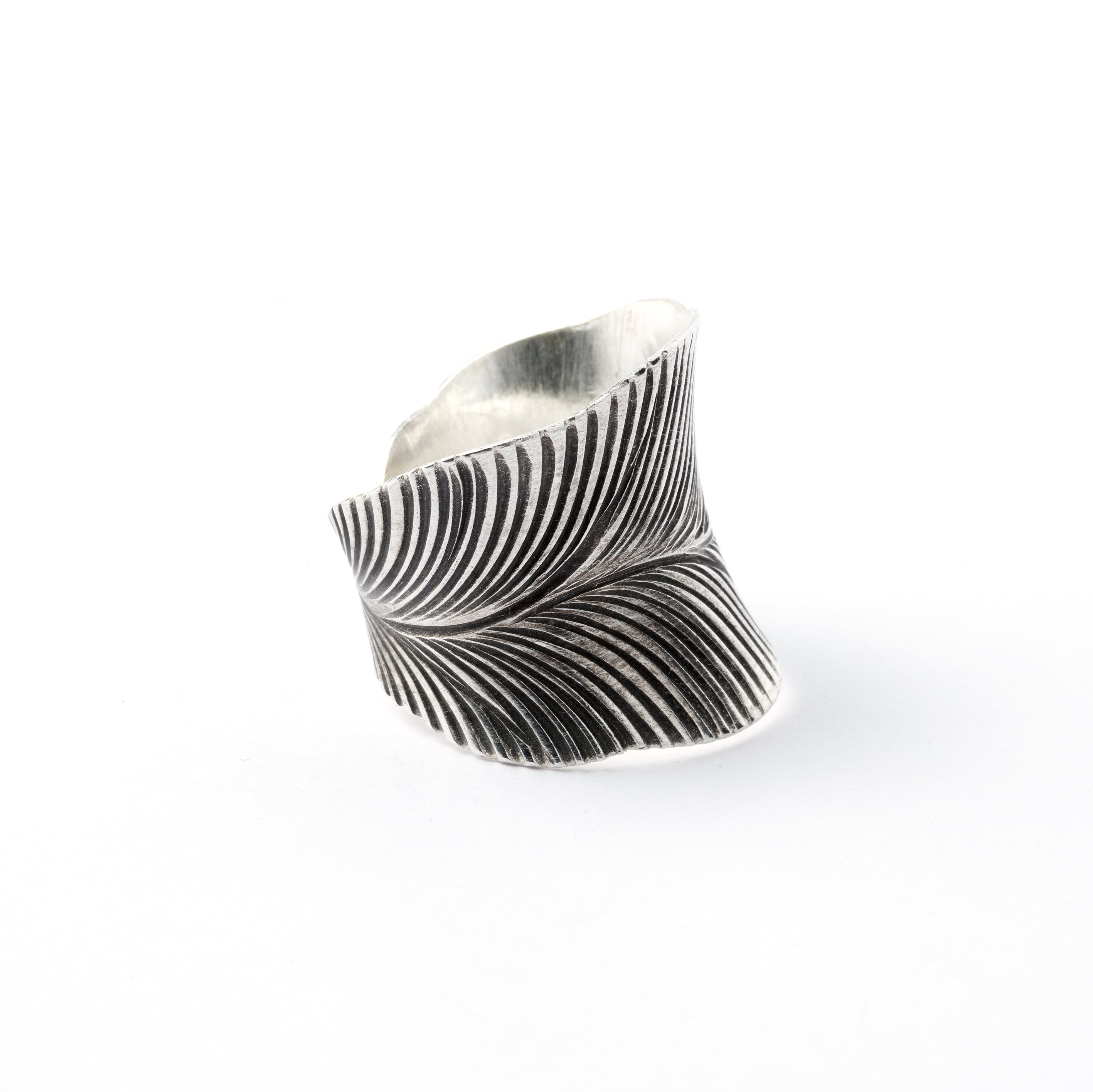 Leaf Adjustable Tribal Silver Ring side view