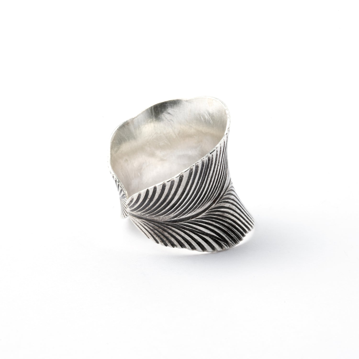 Leaf Adjustable Tribal Silver Ring back view