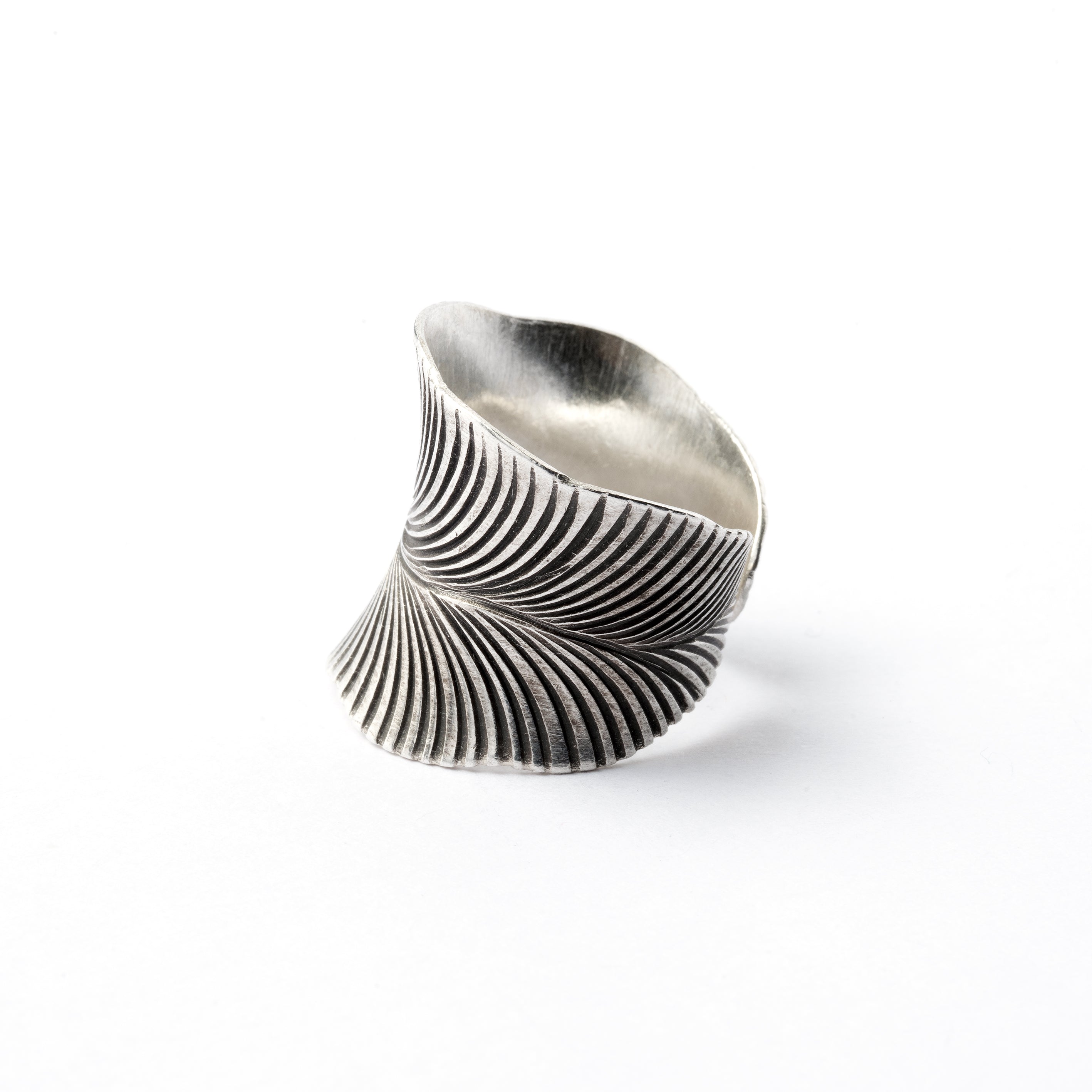 Leaf Adjustable Tribal Silver Ring side view