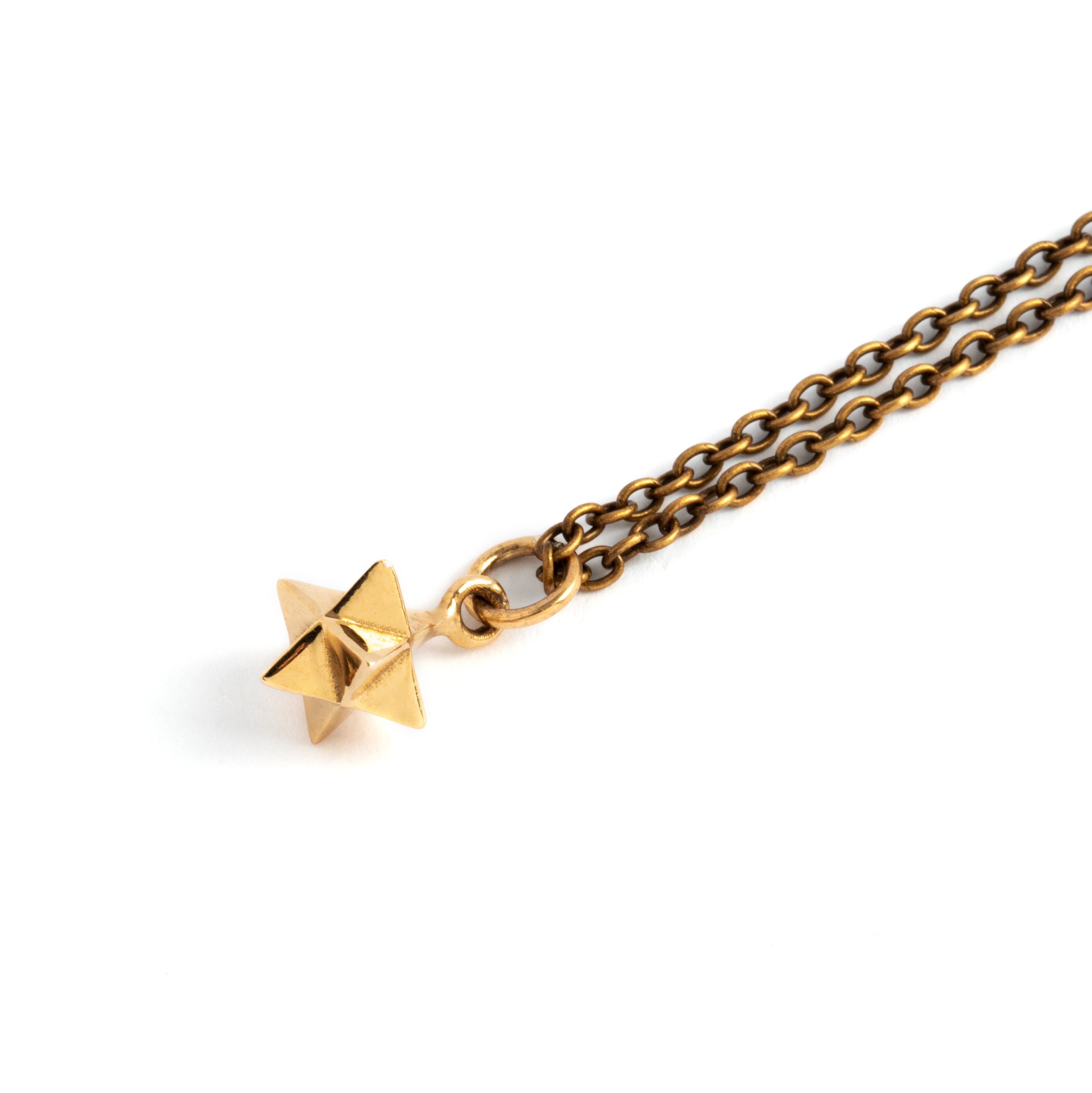Tiny Bronze Merkaba Charm necklace right side view
