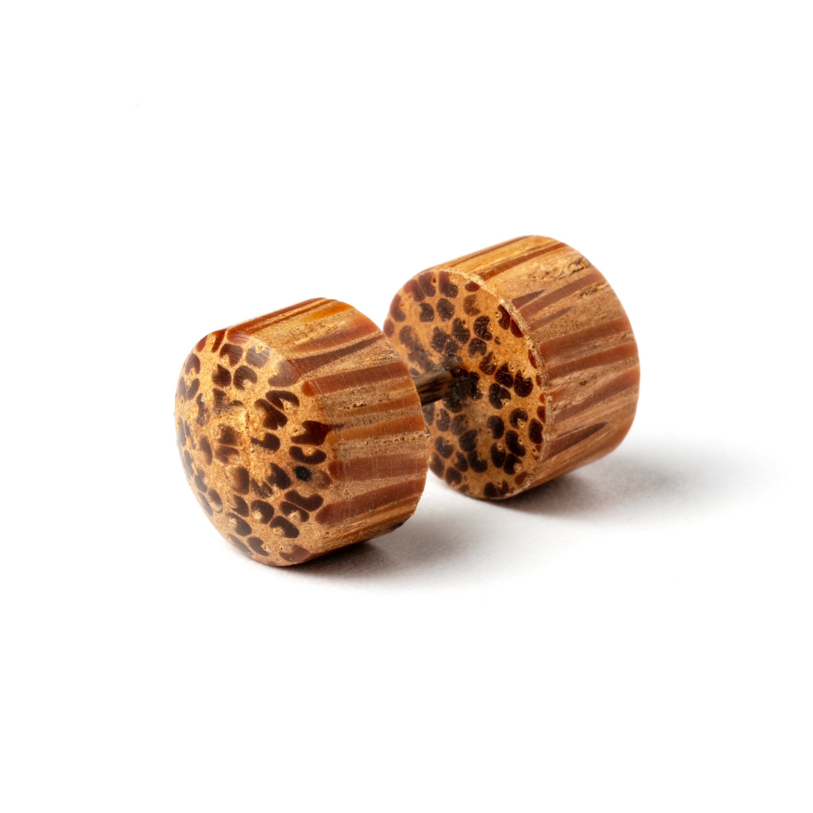 Light Palm wood fake gauge plug earring side view