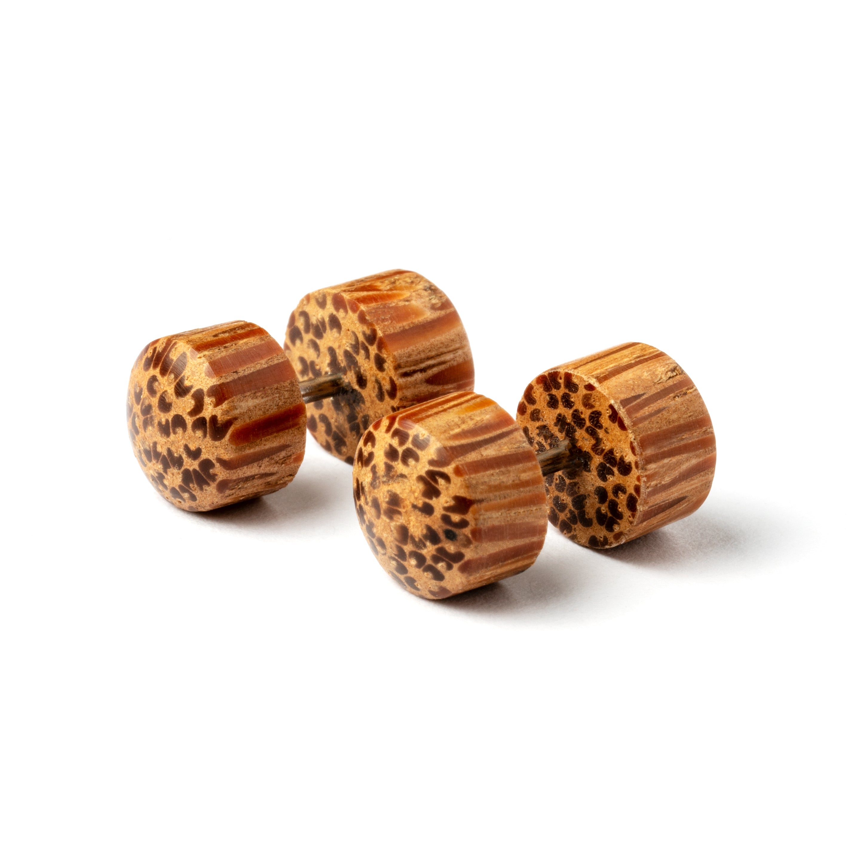 pair of Light Palm wood fake gauge plug earrings side view