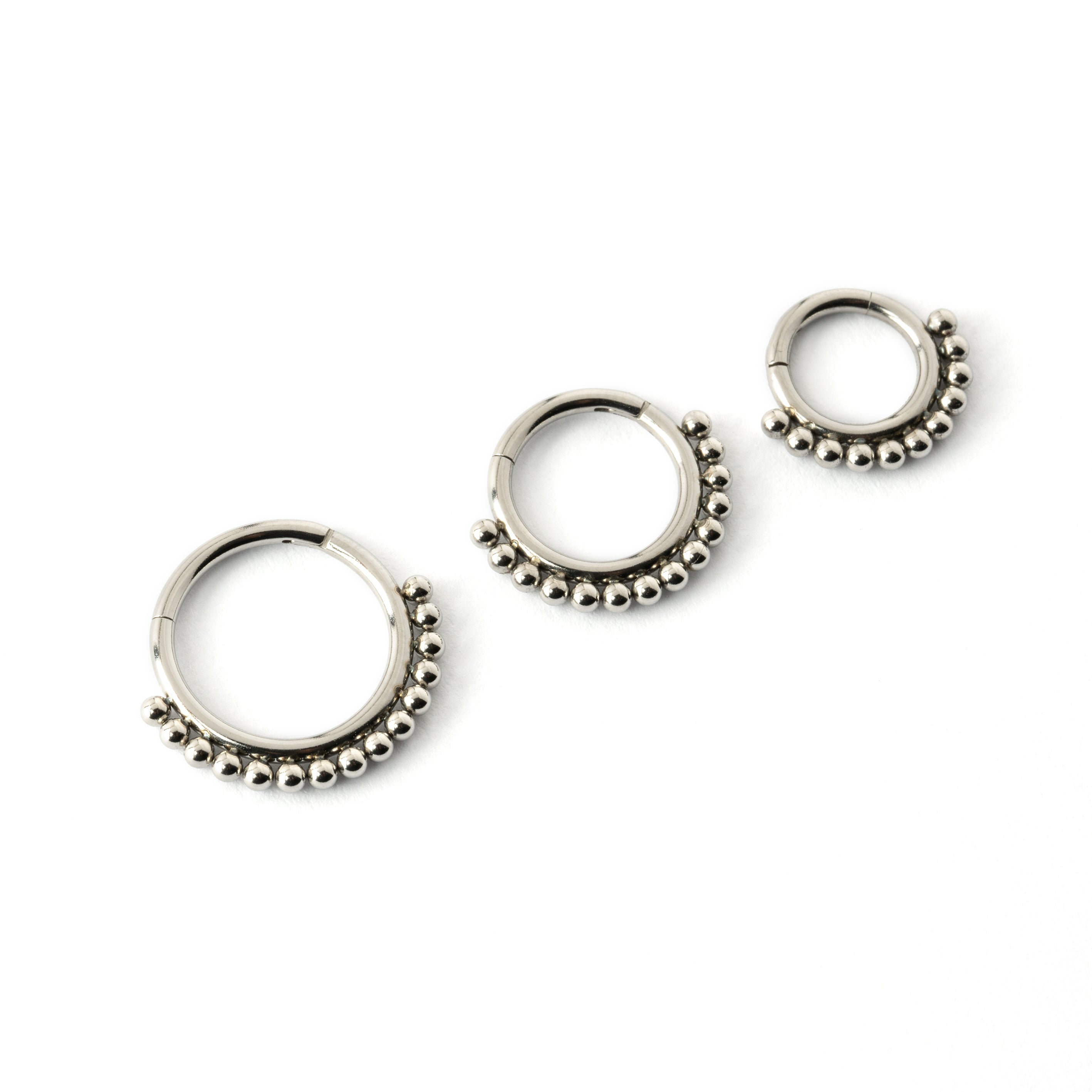 6mm, 8mm, 10mm Liya surgical steel septum clicker rings side view