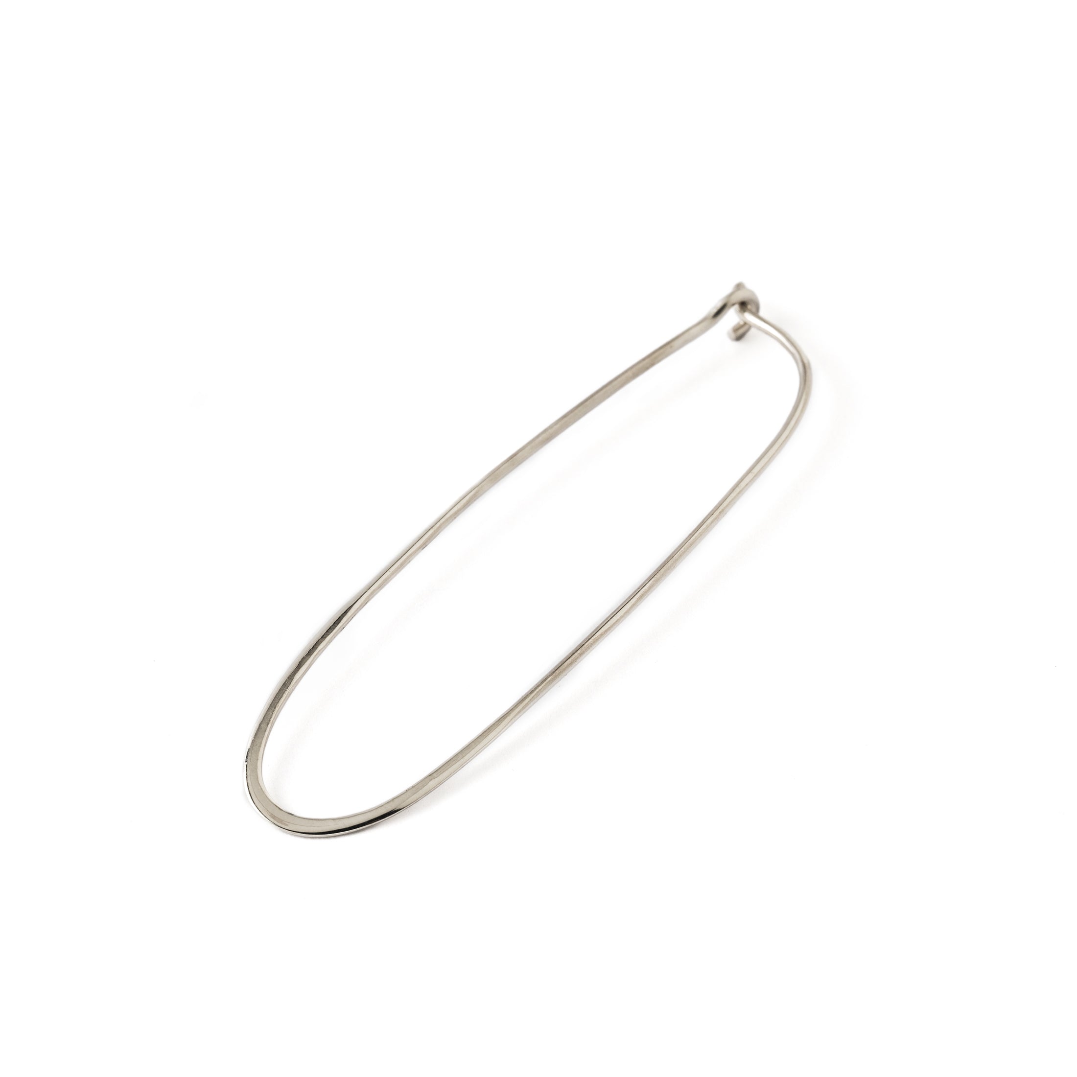 Long Oval Silver Hoops earring front side view