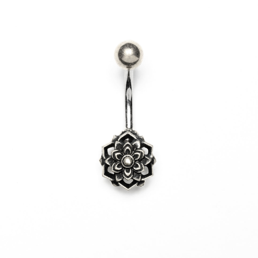 Silver Lotus Flower Belly Bar frontal view