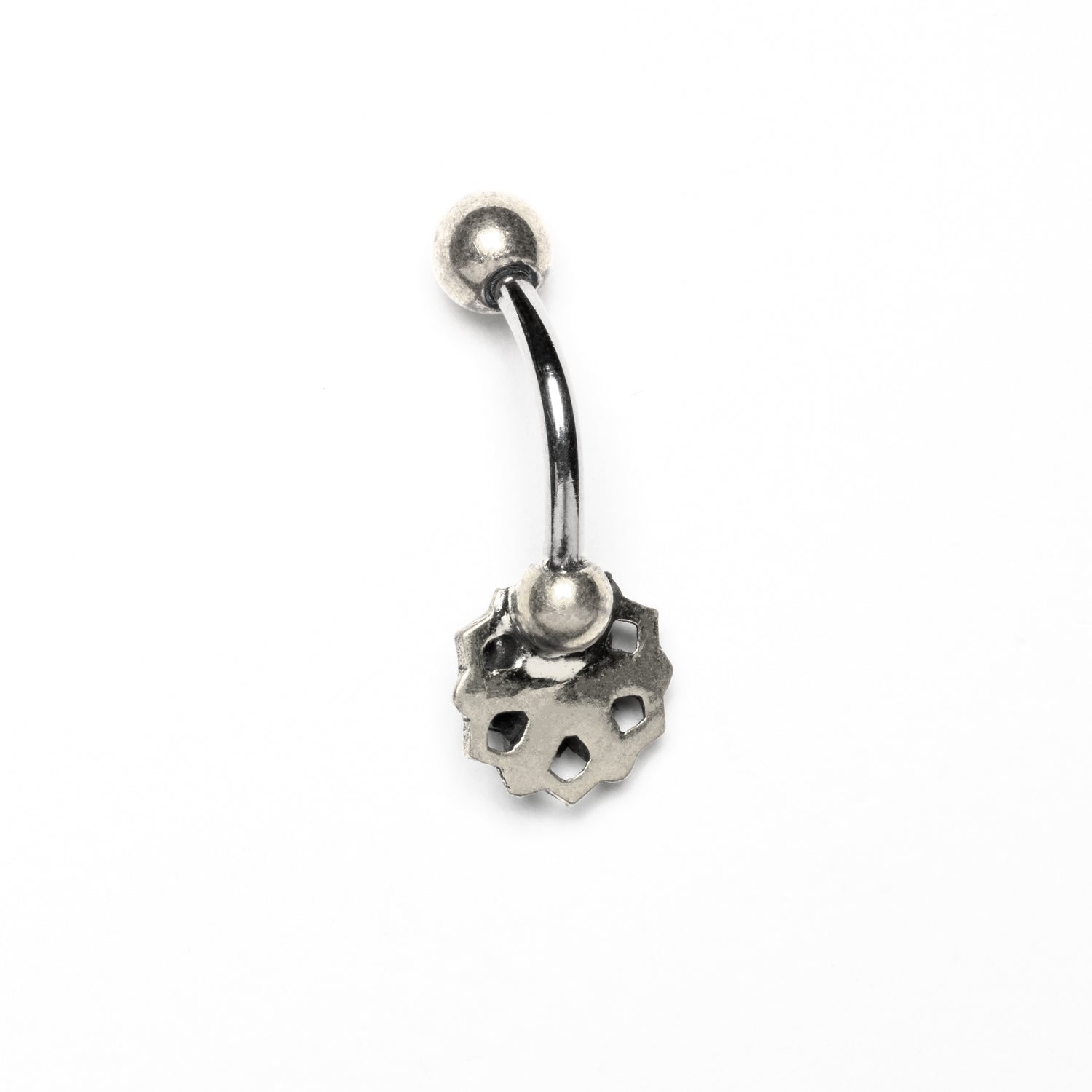 Silver Lotus Flower Belly Bar back view
