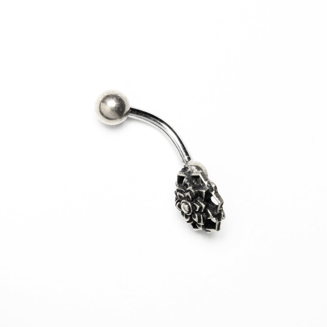 Silver Lotus Flower Belly Bar side view