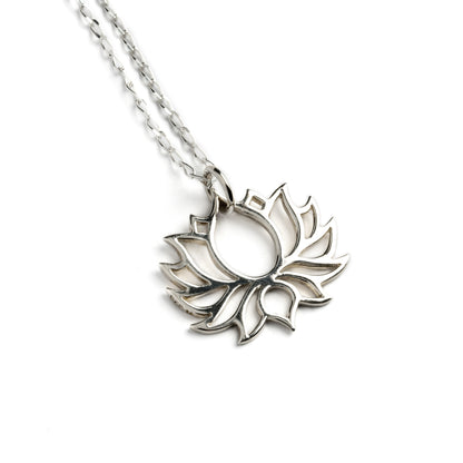 Silver Lotus Flower Outline Charm necklace left side view