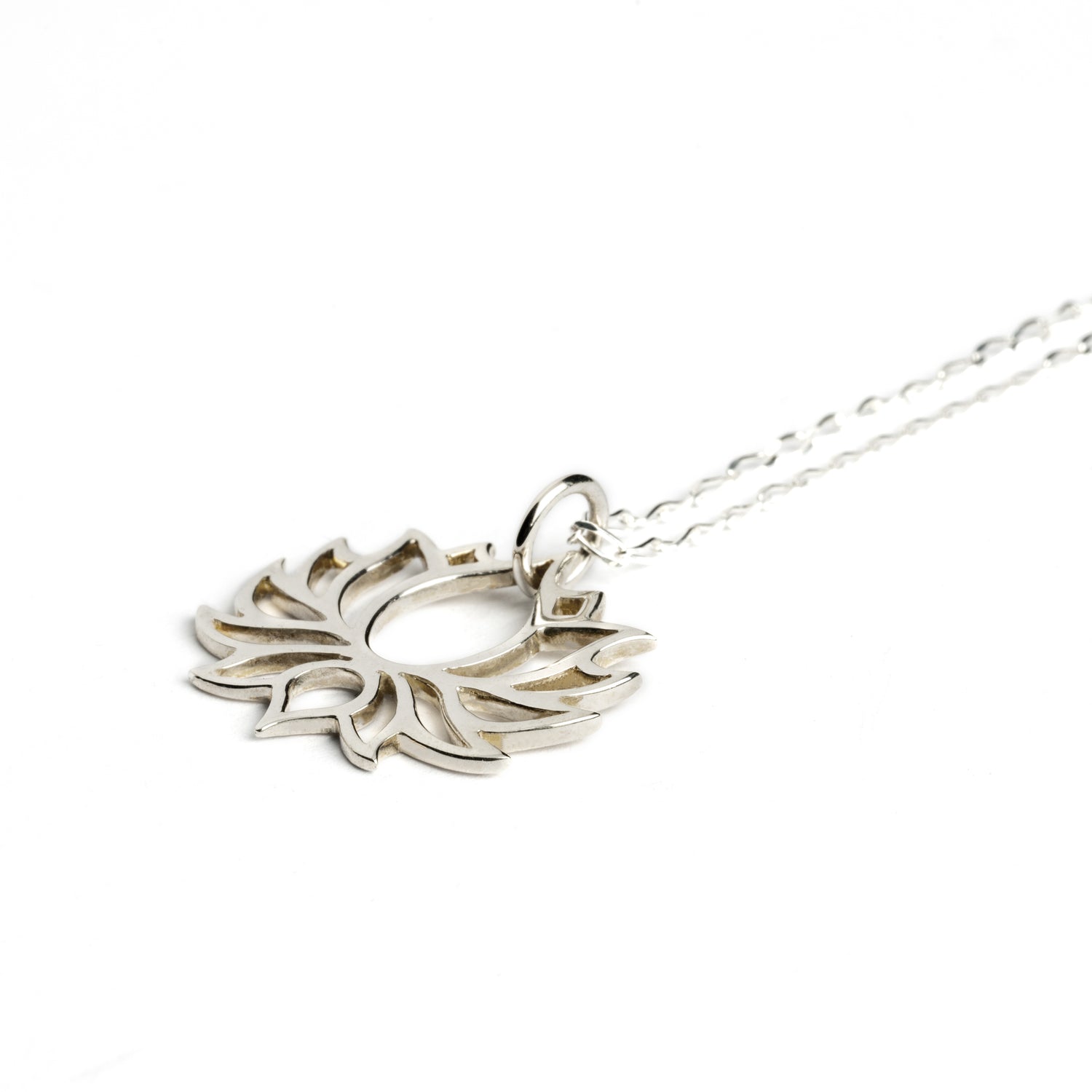 Silver Lotus Flower Outline Charm necklace right side view