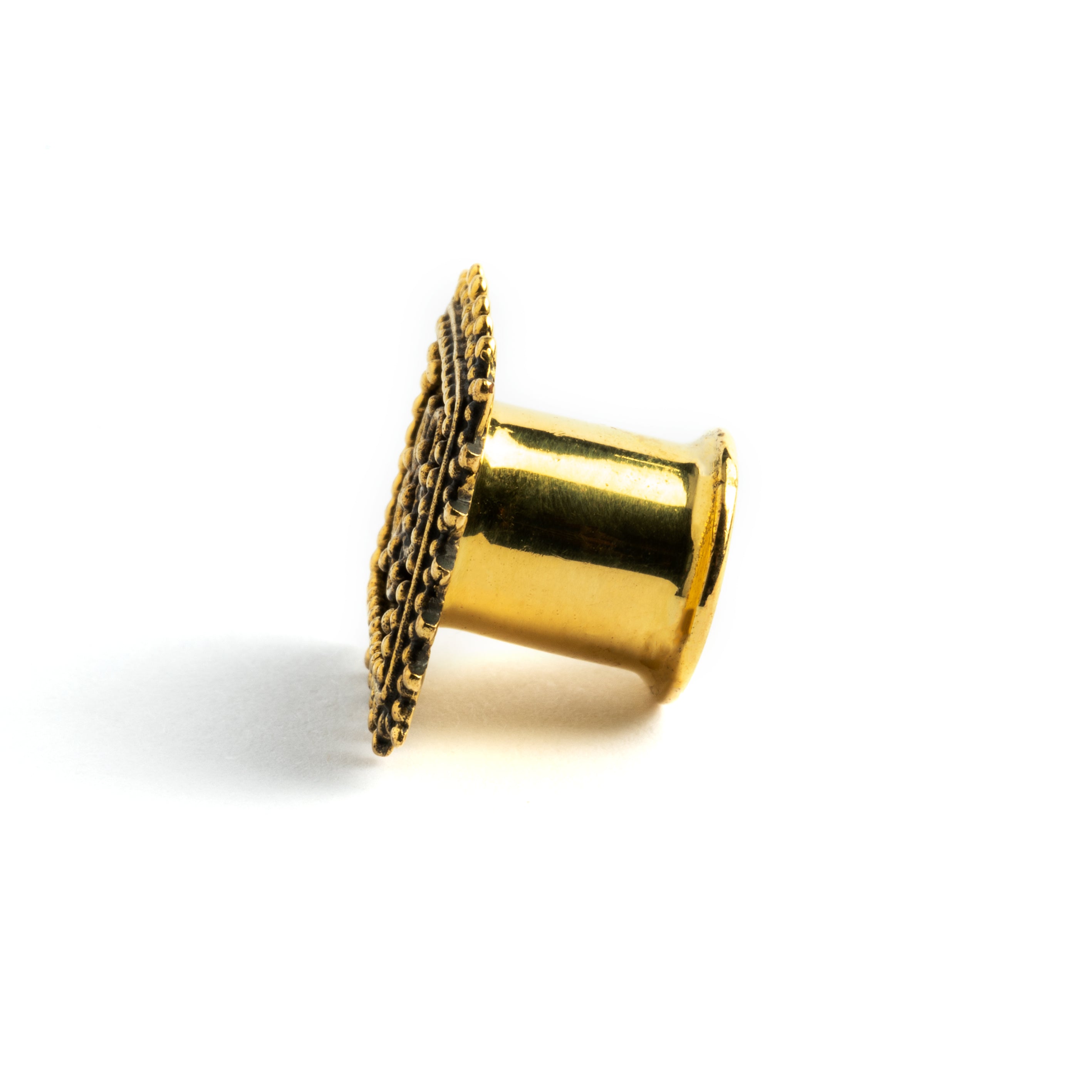 Lozenge brass plug for stretched ears side view