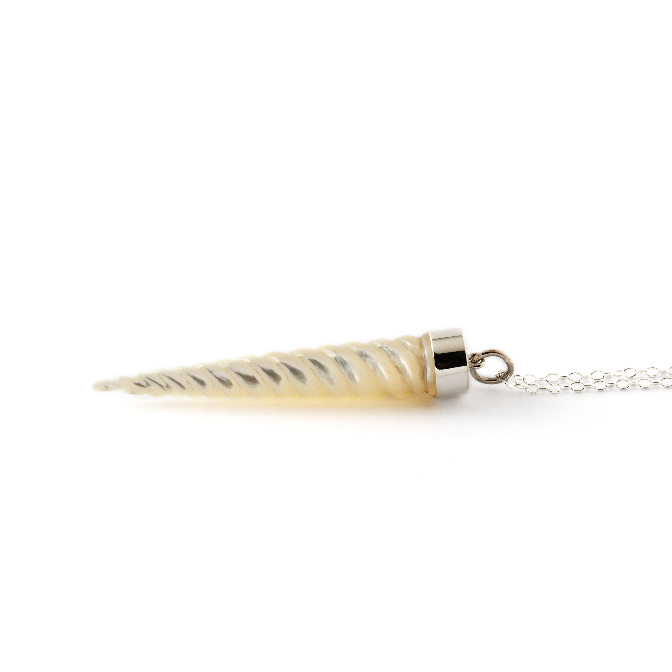 Mother of Pearl Spiralling Cone Necklace side view