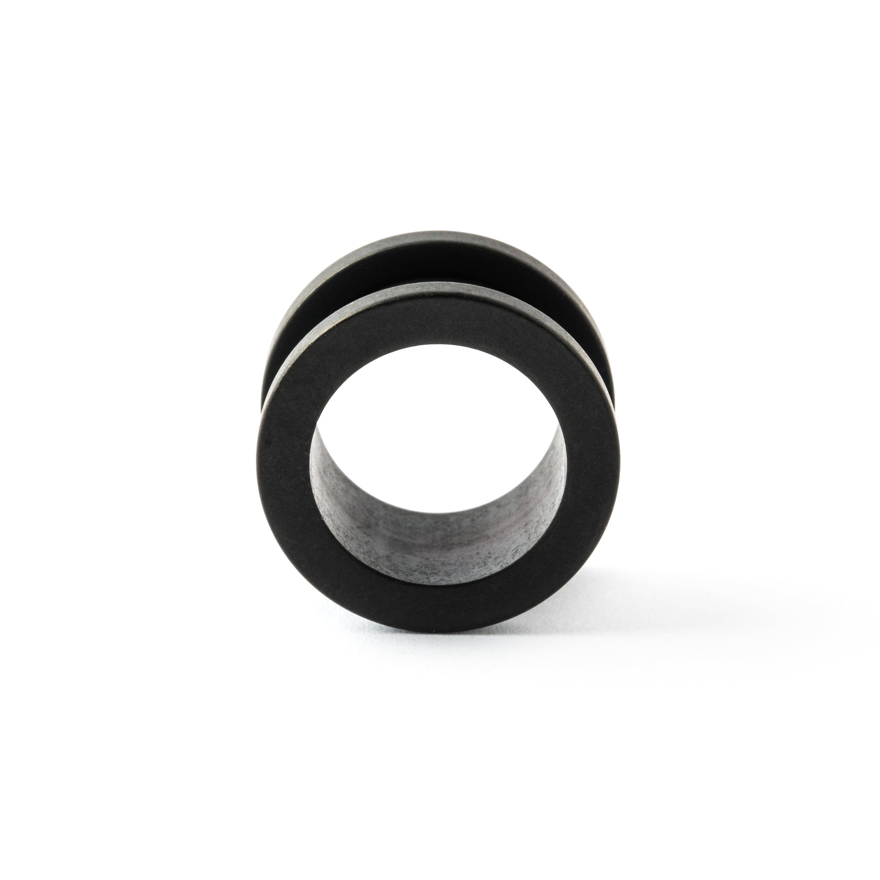 single surgical steel matte black ear tunnel frontal view