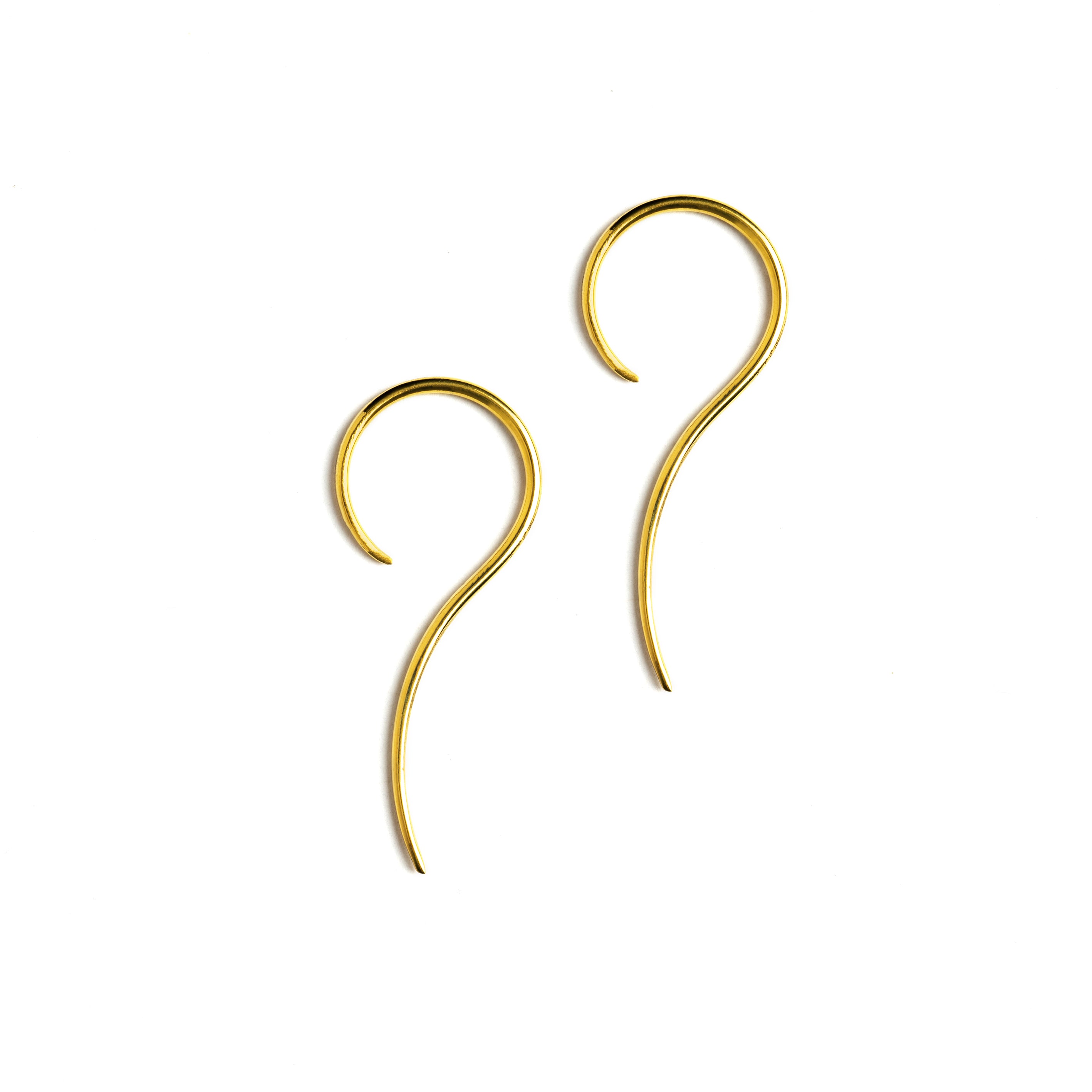 pair of golden brass wire hook earrings side view