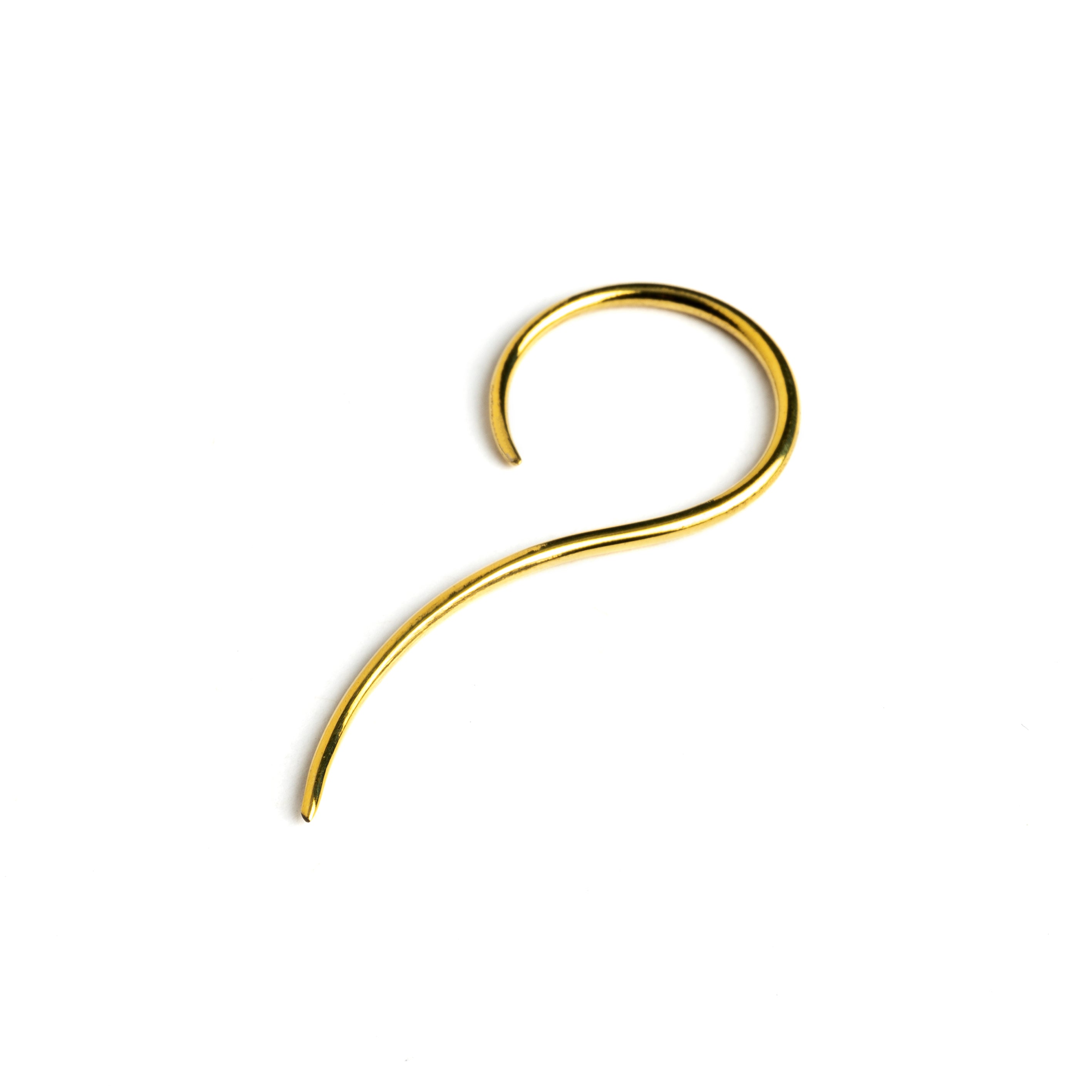 single golden brass wire hook earring right side view