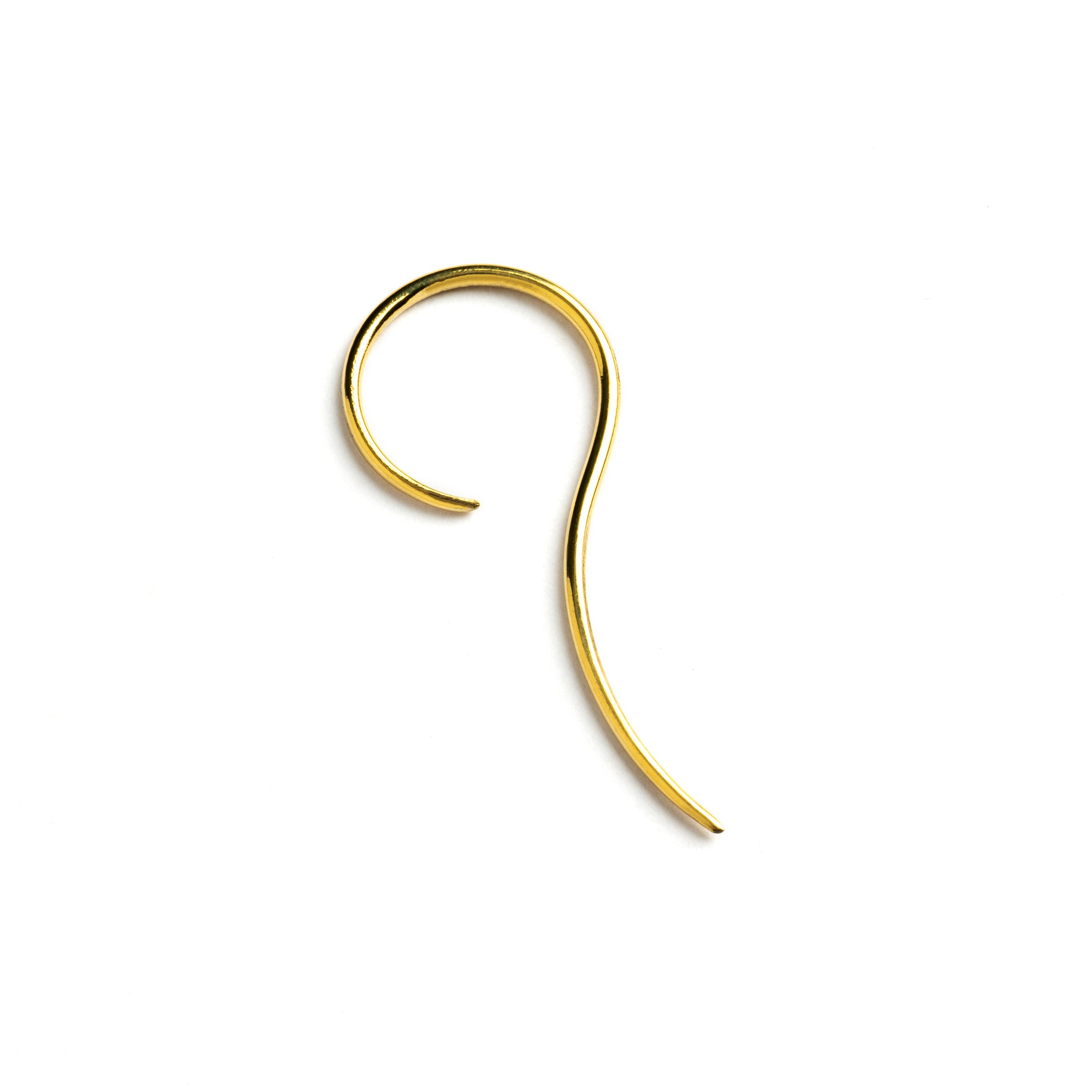 single golden brass wire hook earring left side view